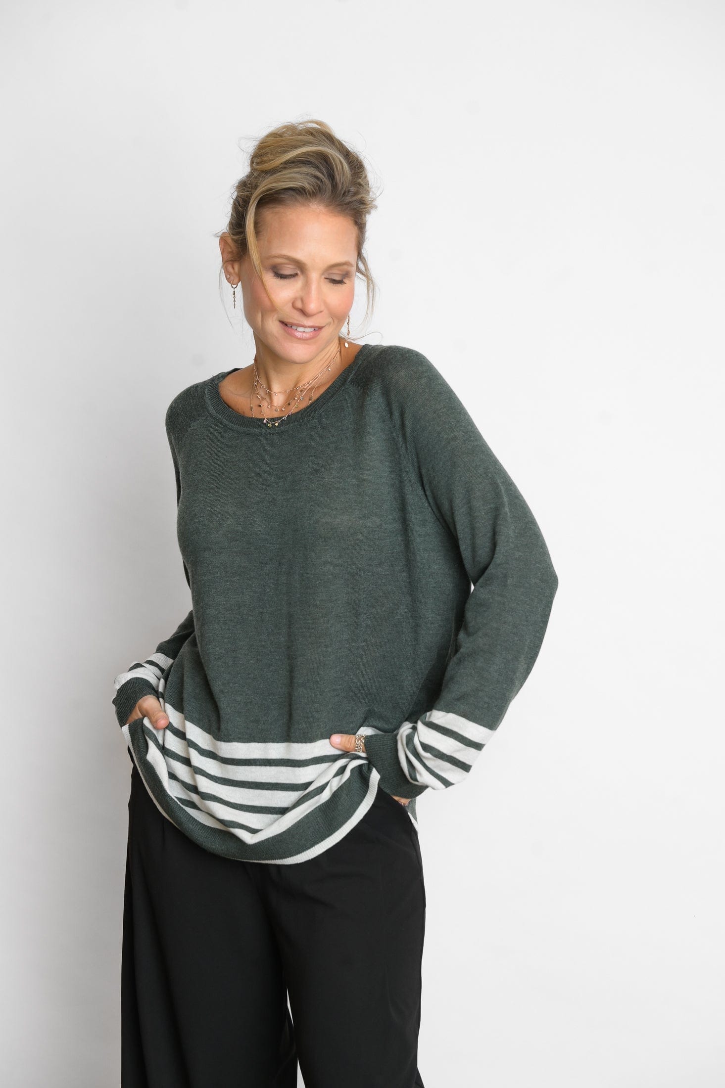 ARKI סריג פסים ירוק לבן image 3