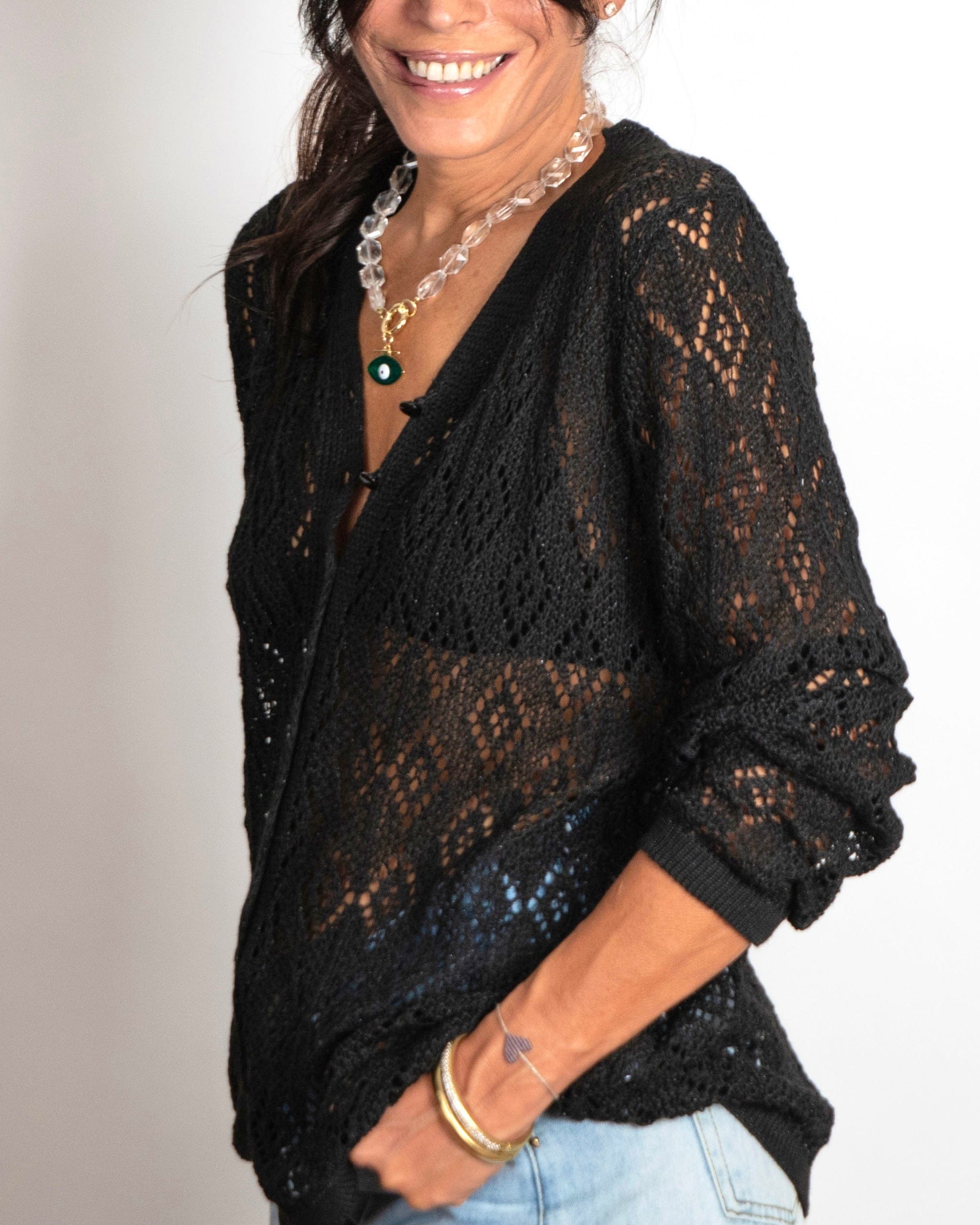 CELINE  עליונית סריג חורים שחור image 4