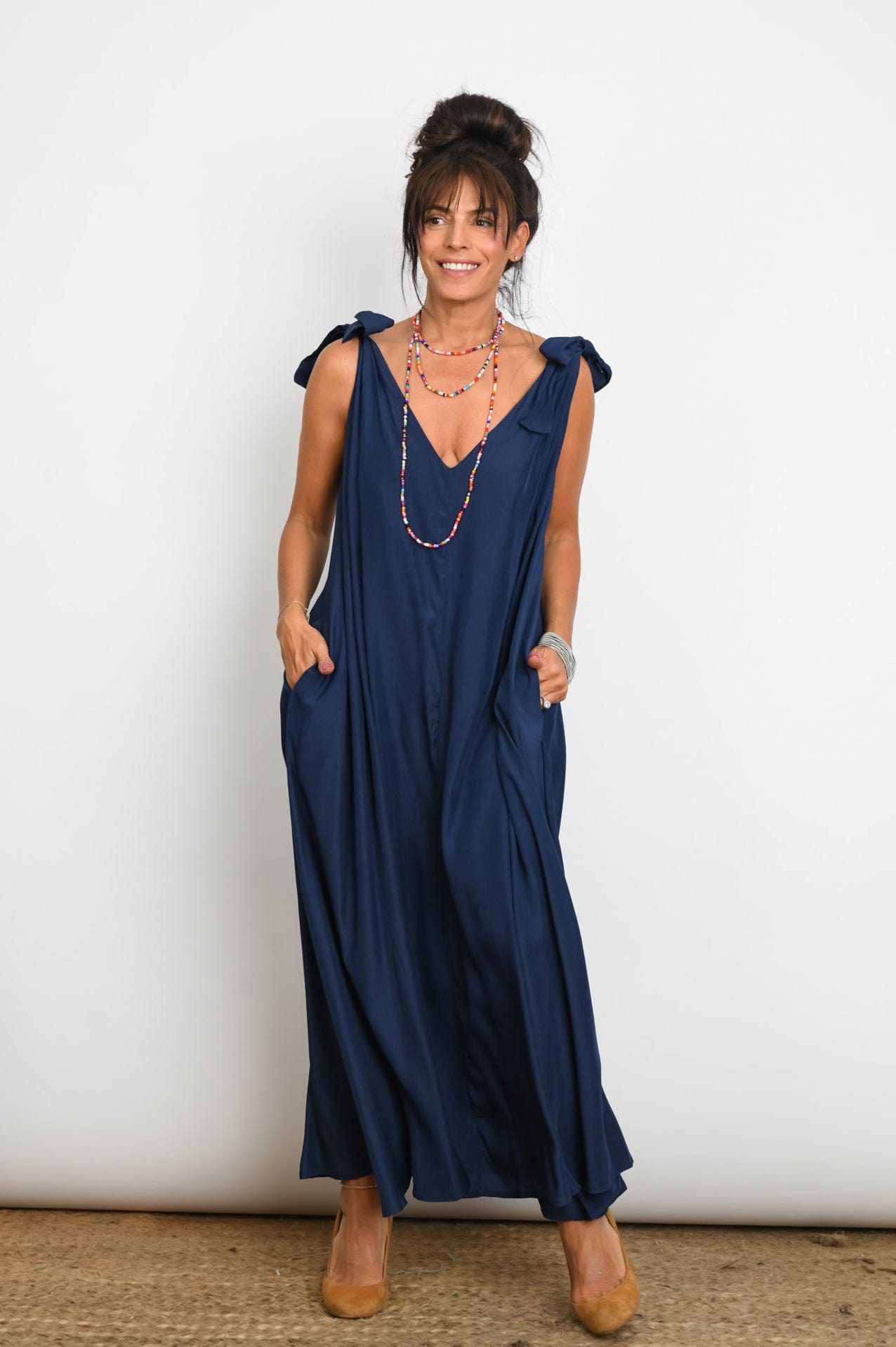 FLY  שמלה כחולה כתפיות קשירה image 8