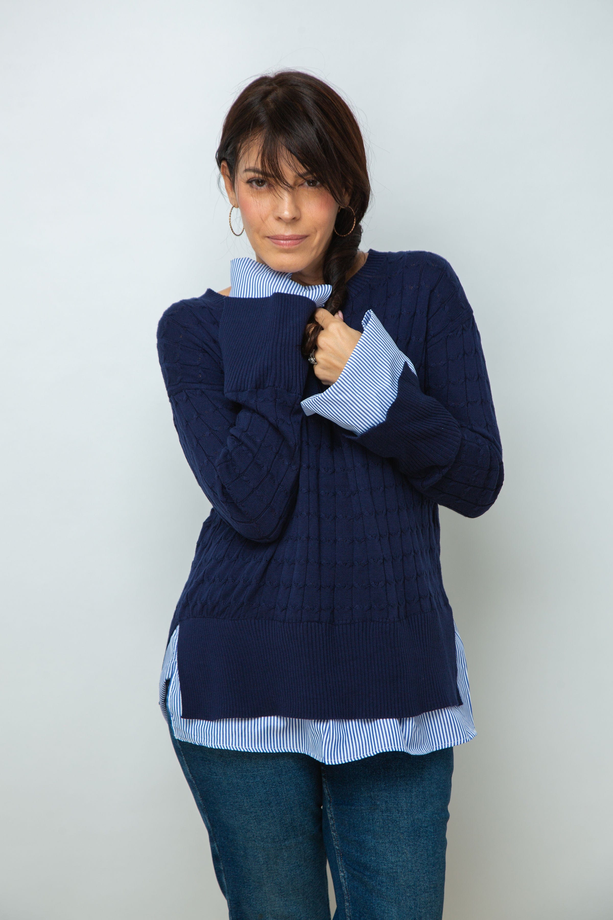 ST.MORITZ סריג צמות חולצה כחול image 9