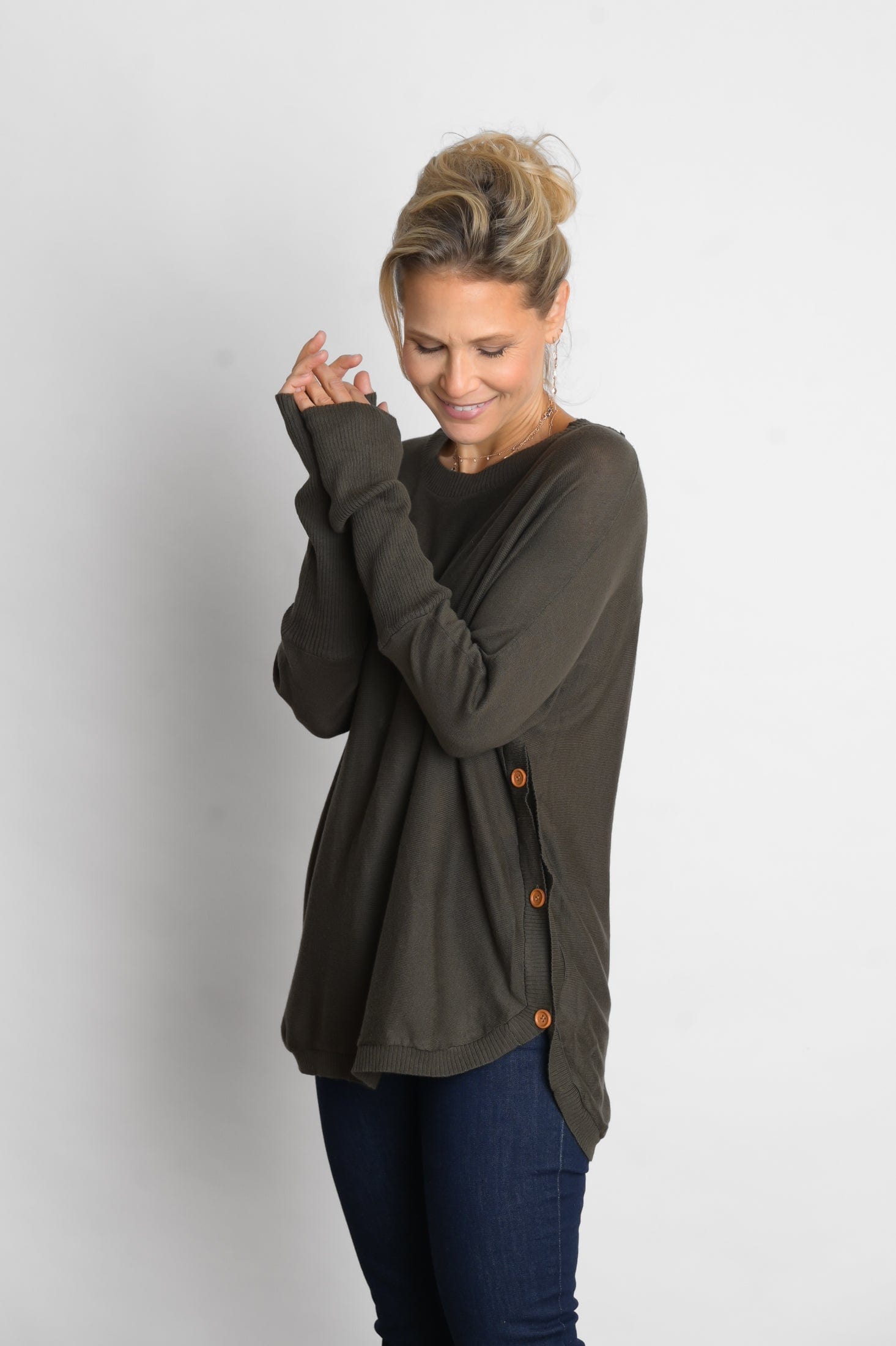 DIA סריג ירוק זית כפתורים image 6