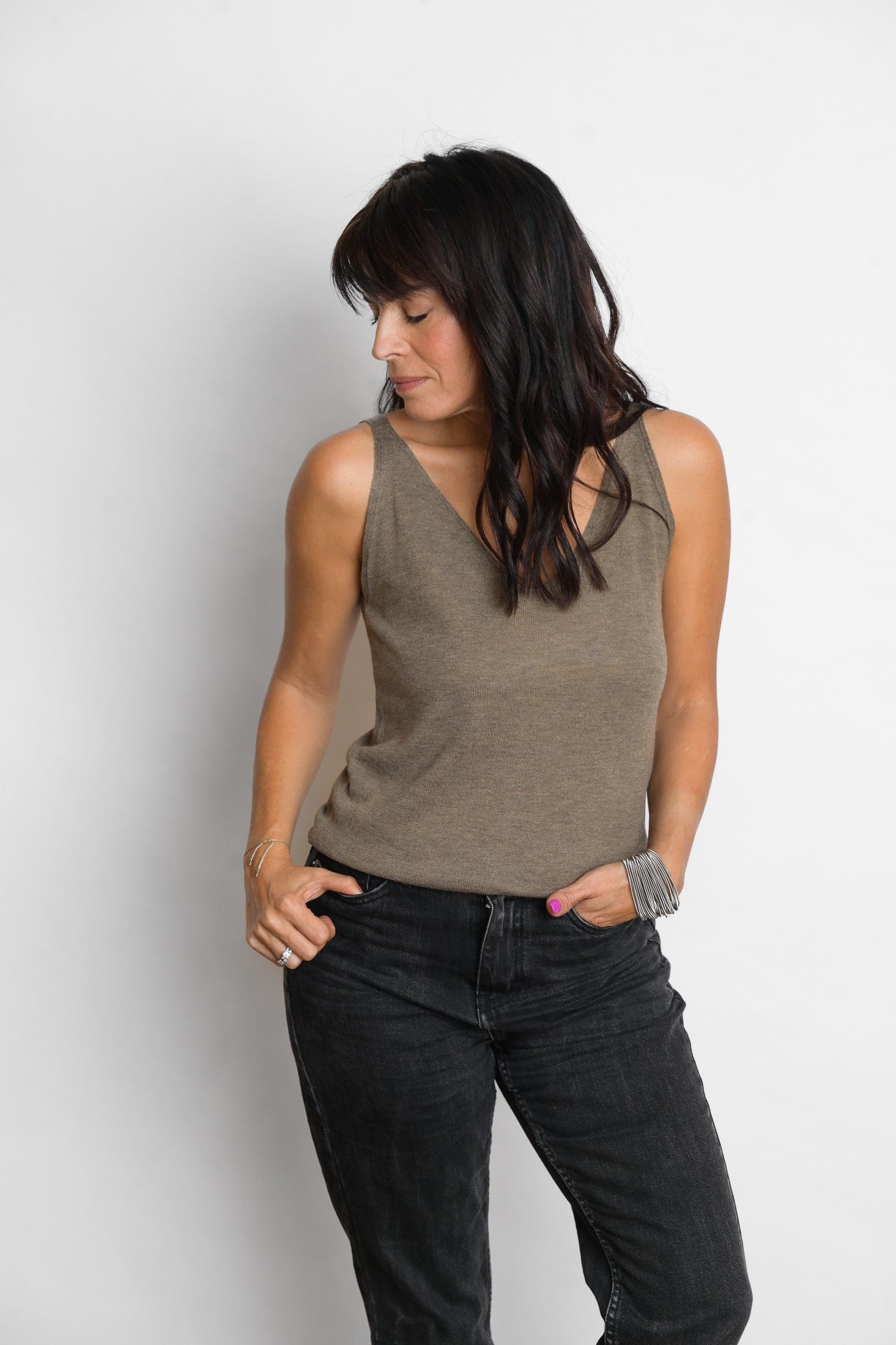 LEMNOS גופיית סריג חום image 1