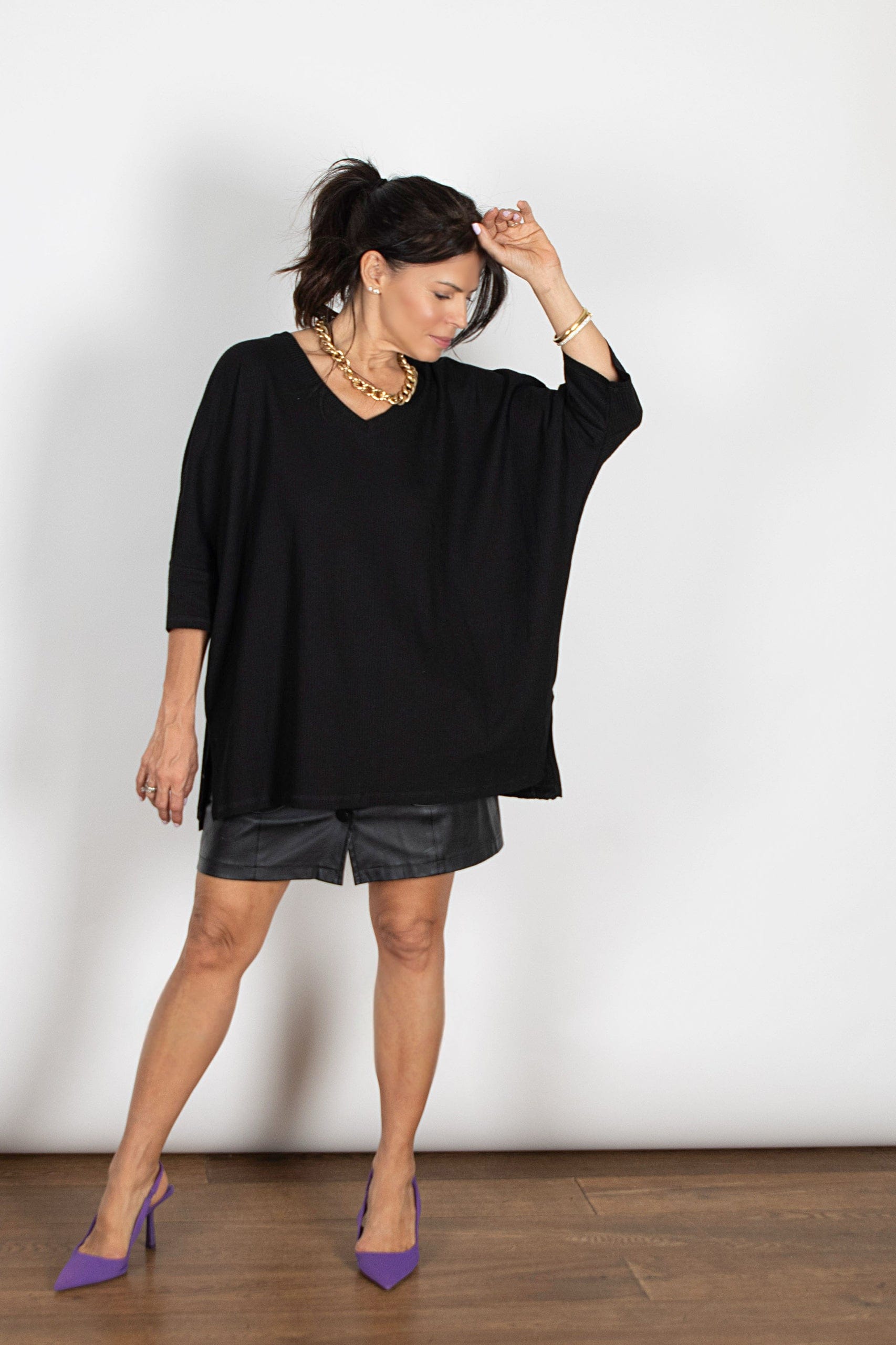 BABL חולצת אוברסייז שחורה וופל image 7