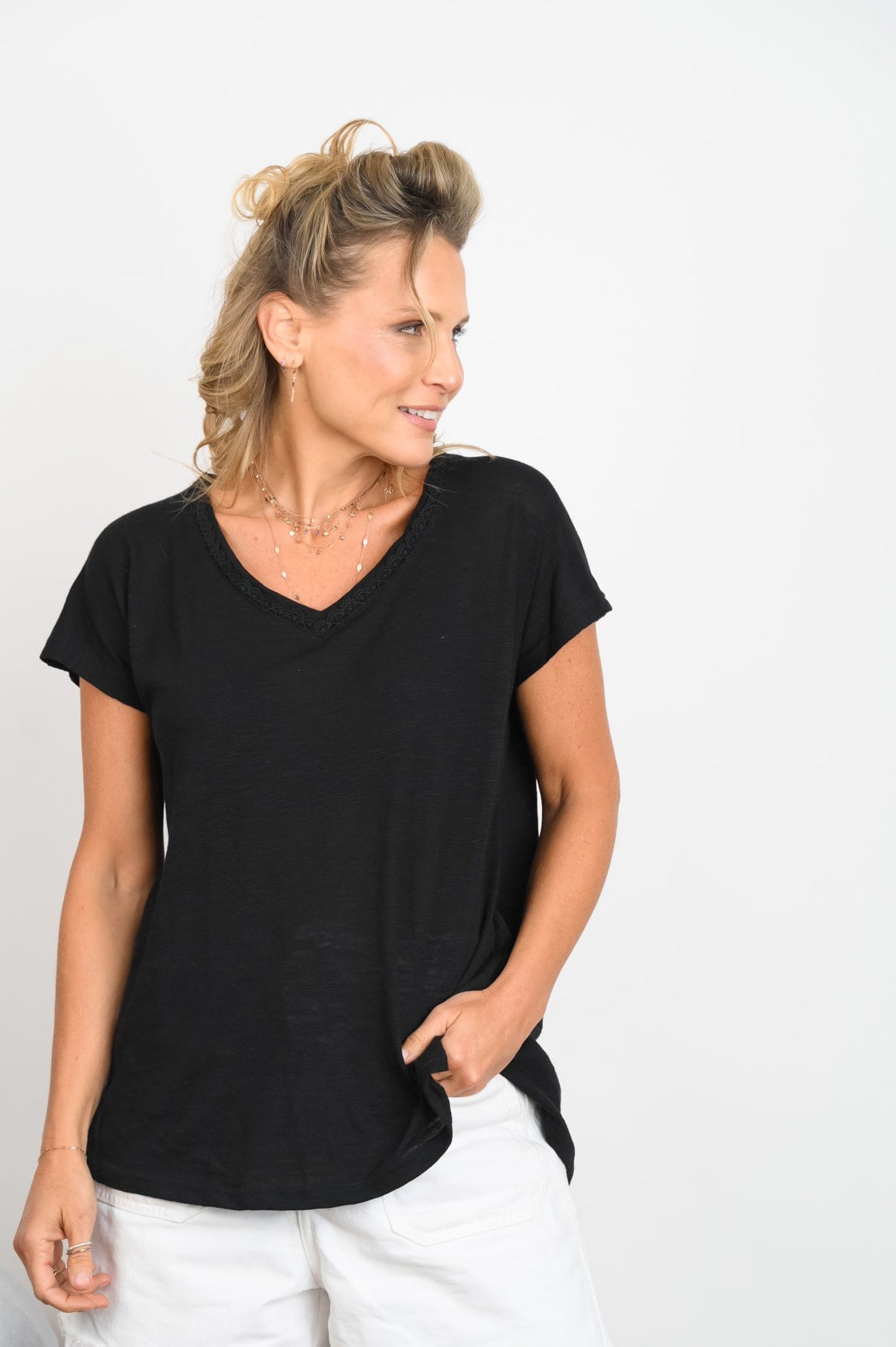 SAME V חולצה תחרה שחורה image 3