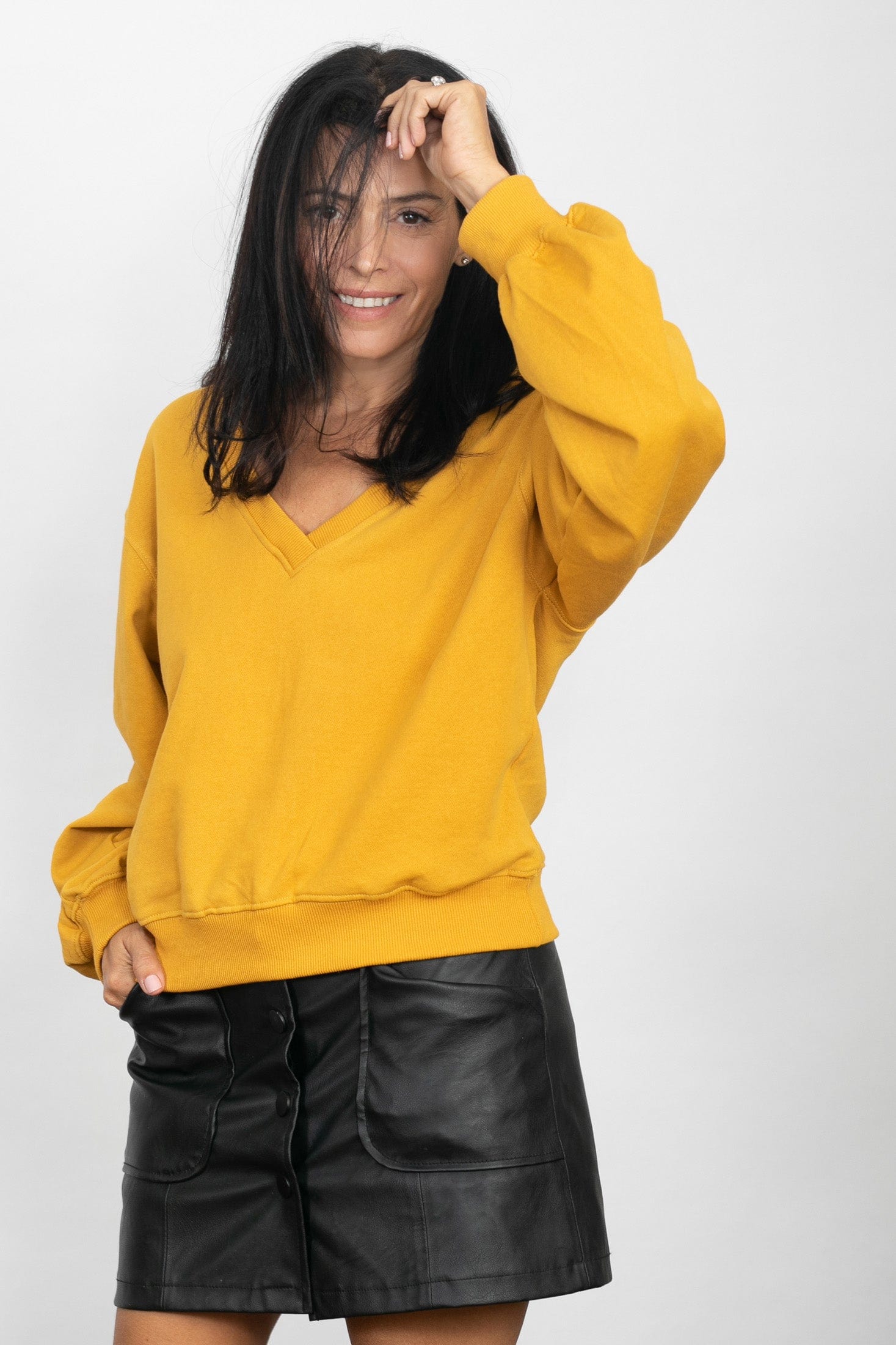 PEAR V  חולצת טרנינג חרדל image 9