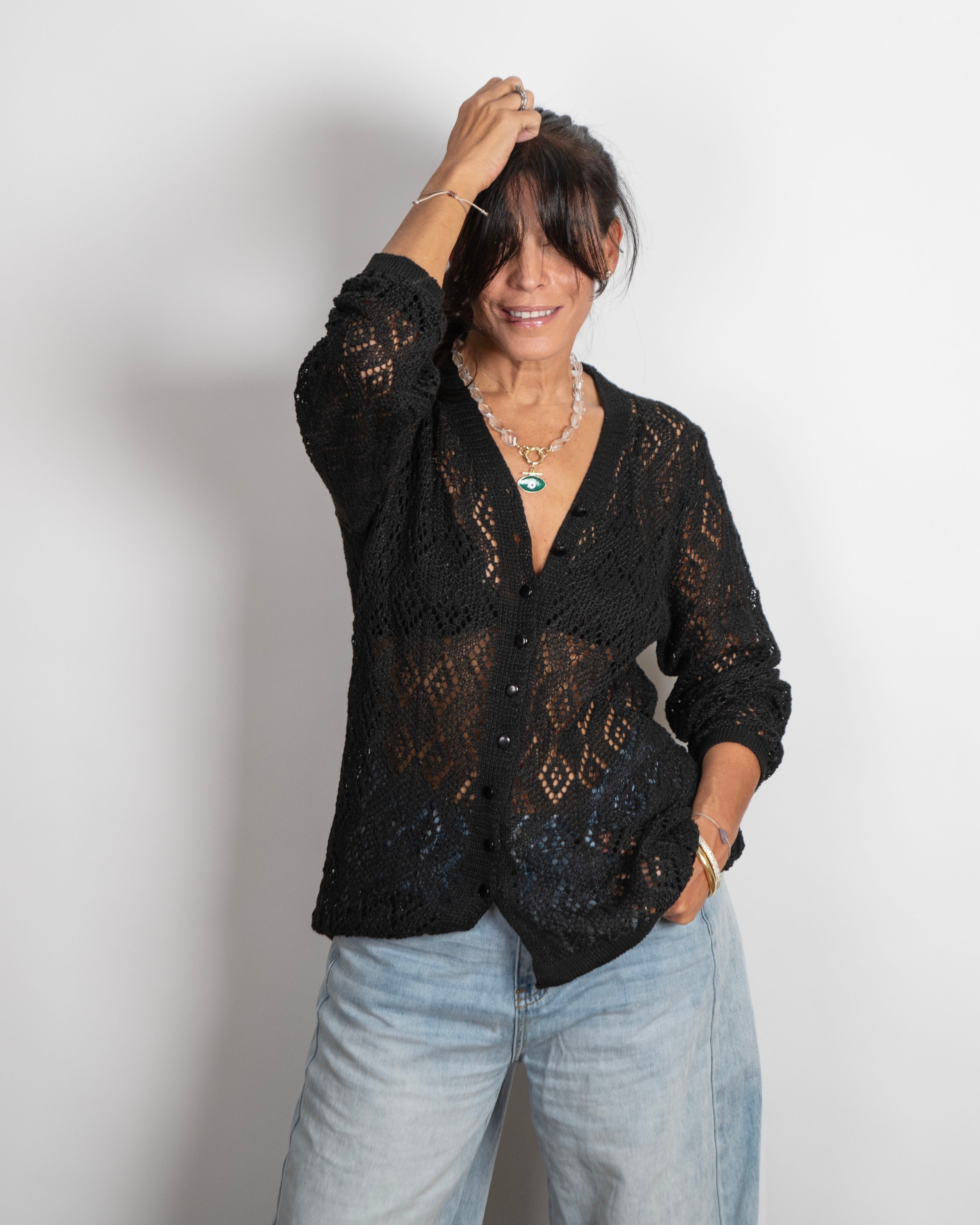 CELINE  עליונית סריג חורים שחור image 8