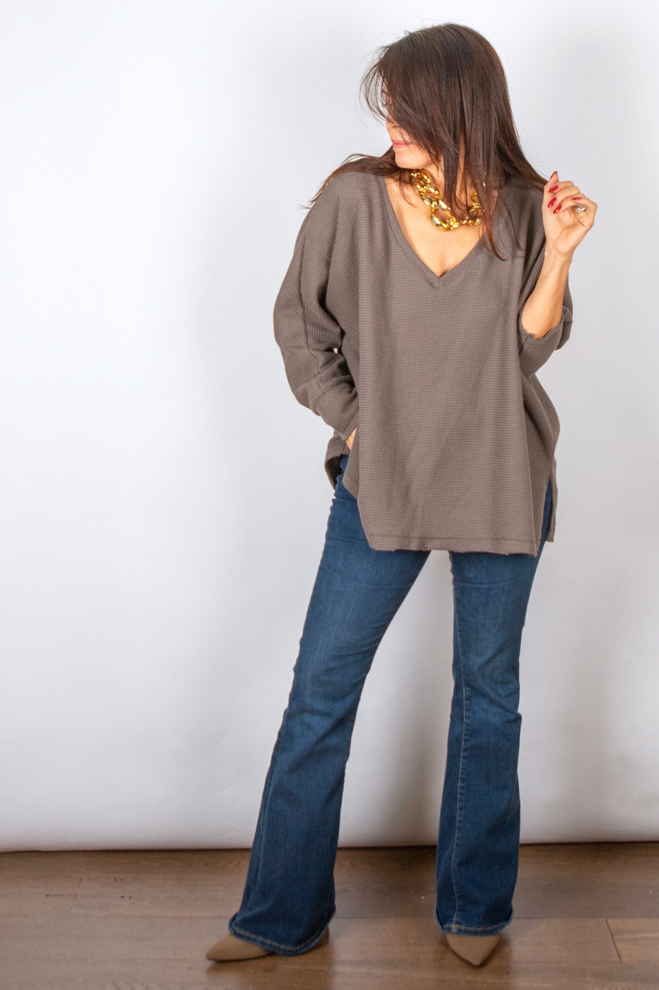 RIKI חולצת אוברסייז וופל image 13