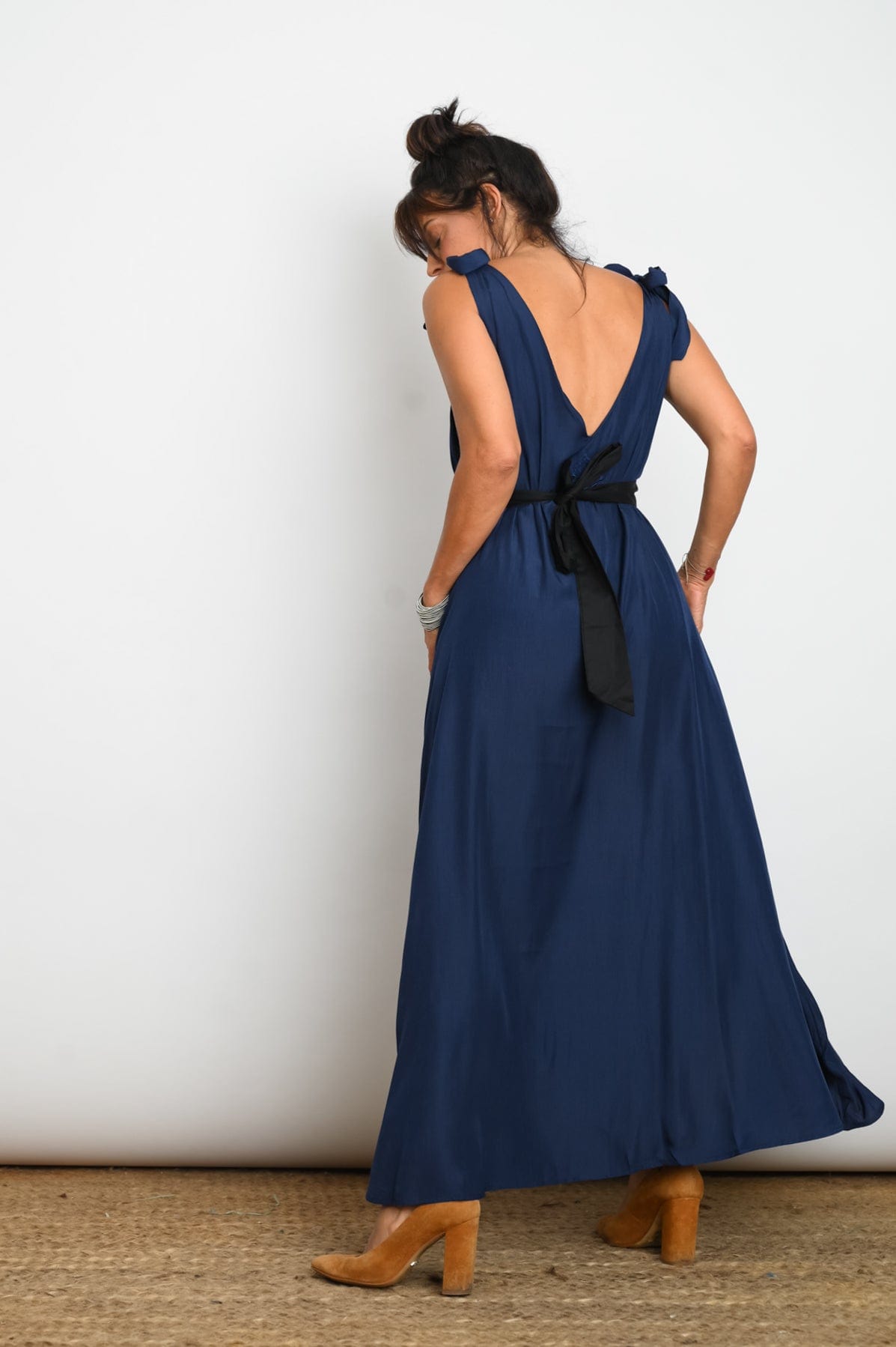 FLY  שמלה כחולה כתפיות קשירה image 2