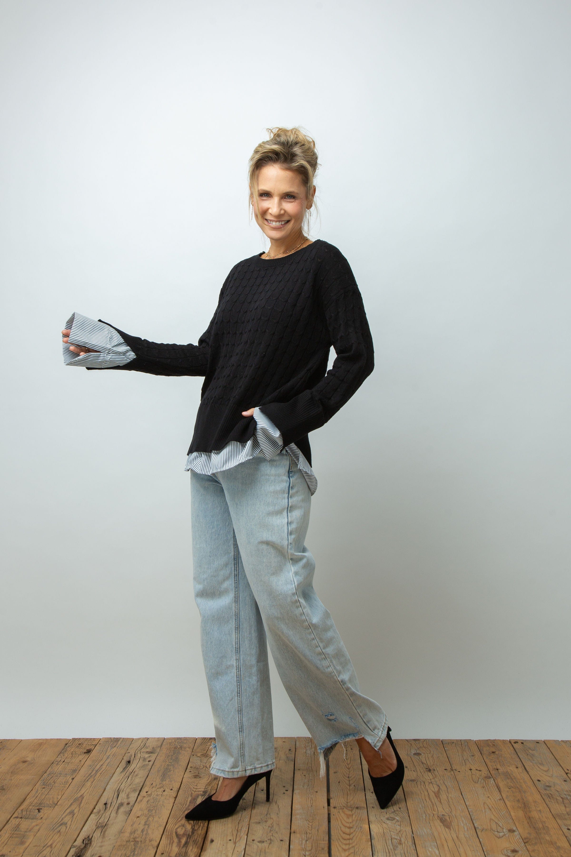 ST.MORITZ סריג צמות חולצה שחור image 5