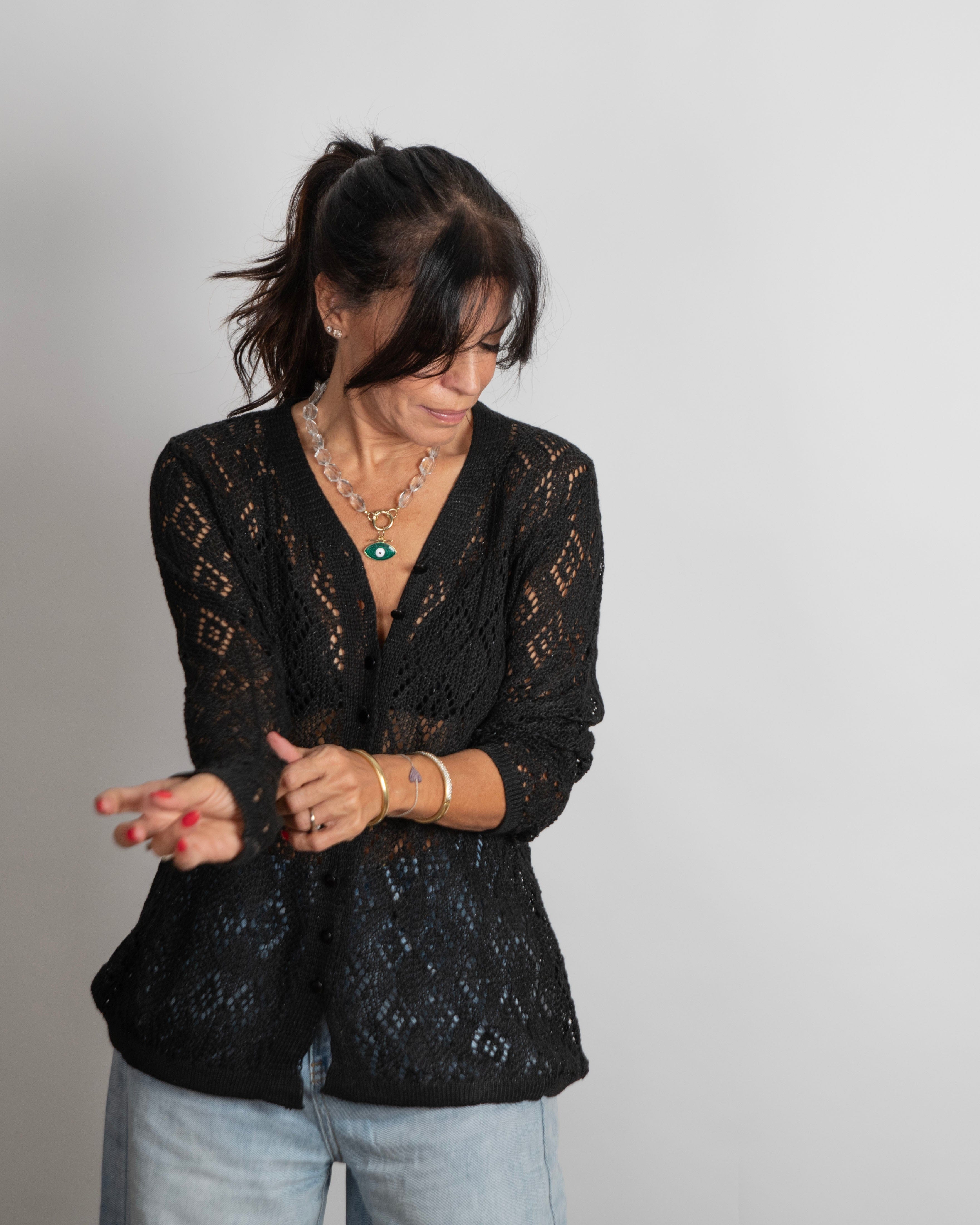 CELINE  עליונית סריג חורים שחור image 5