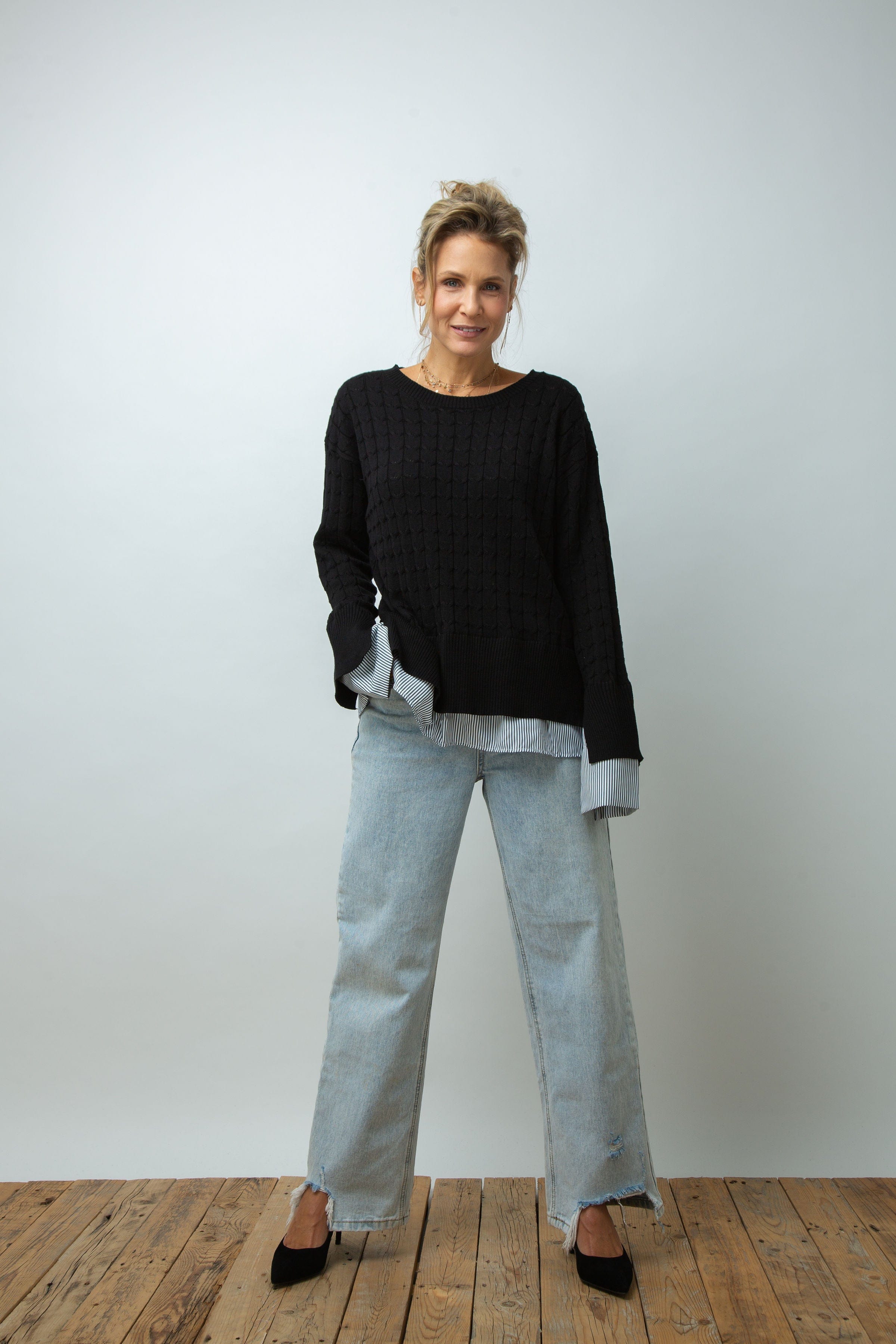 ST.MORITZ סריג צמות חולצה שחור image 2