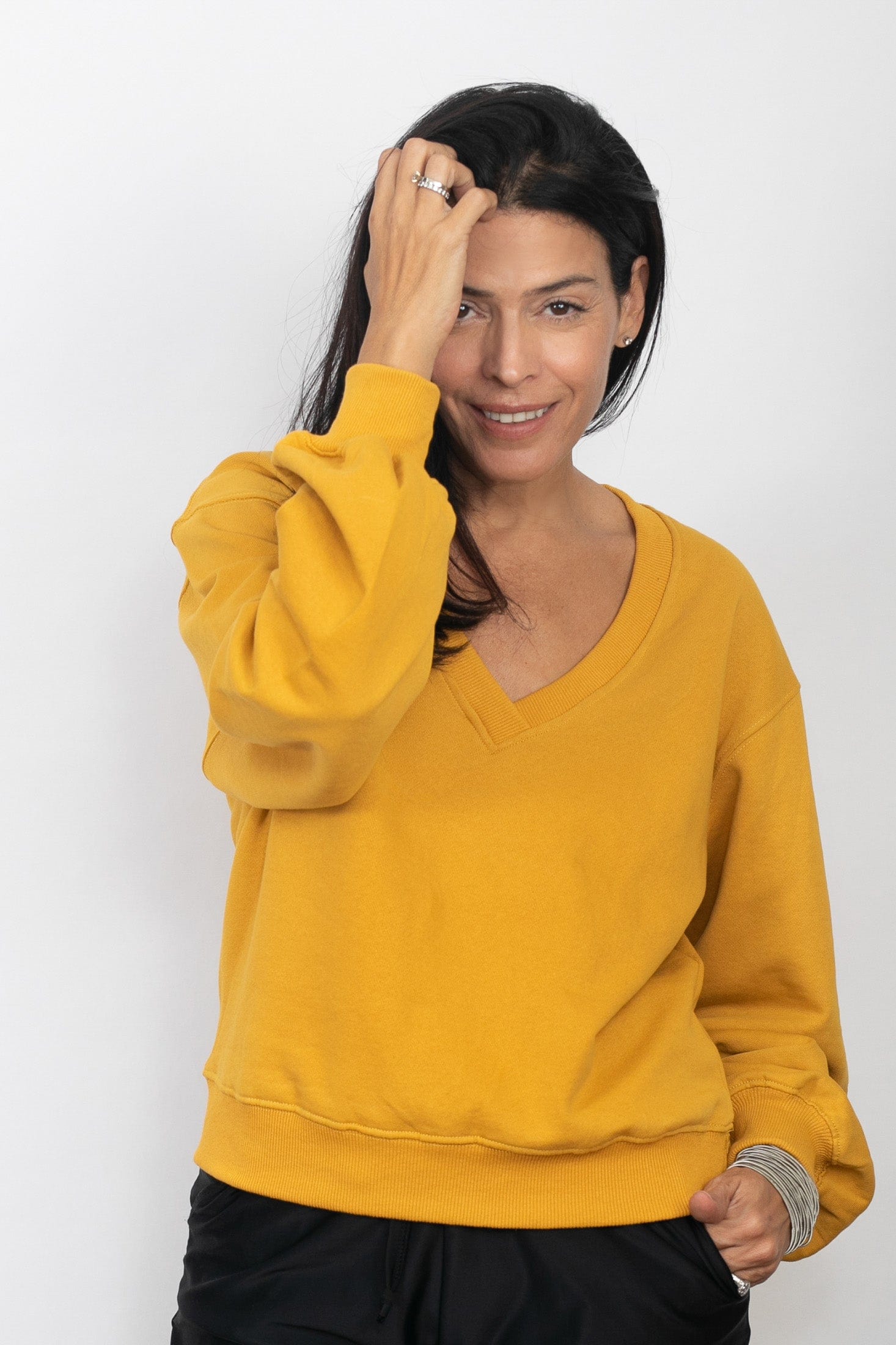 PEAR V  חולצת טרנינג חרדל image 7