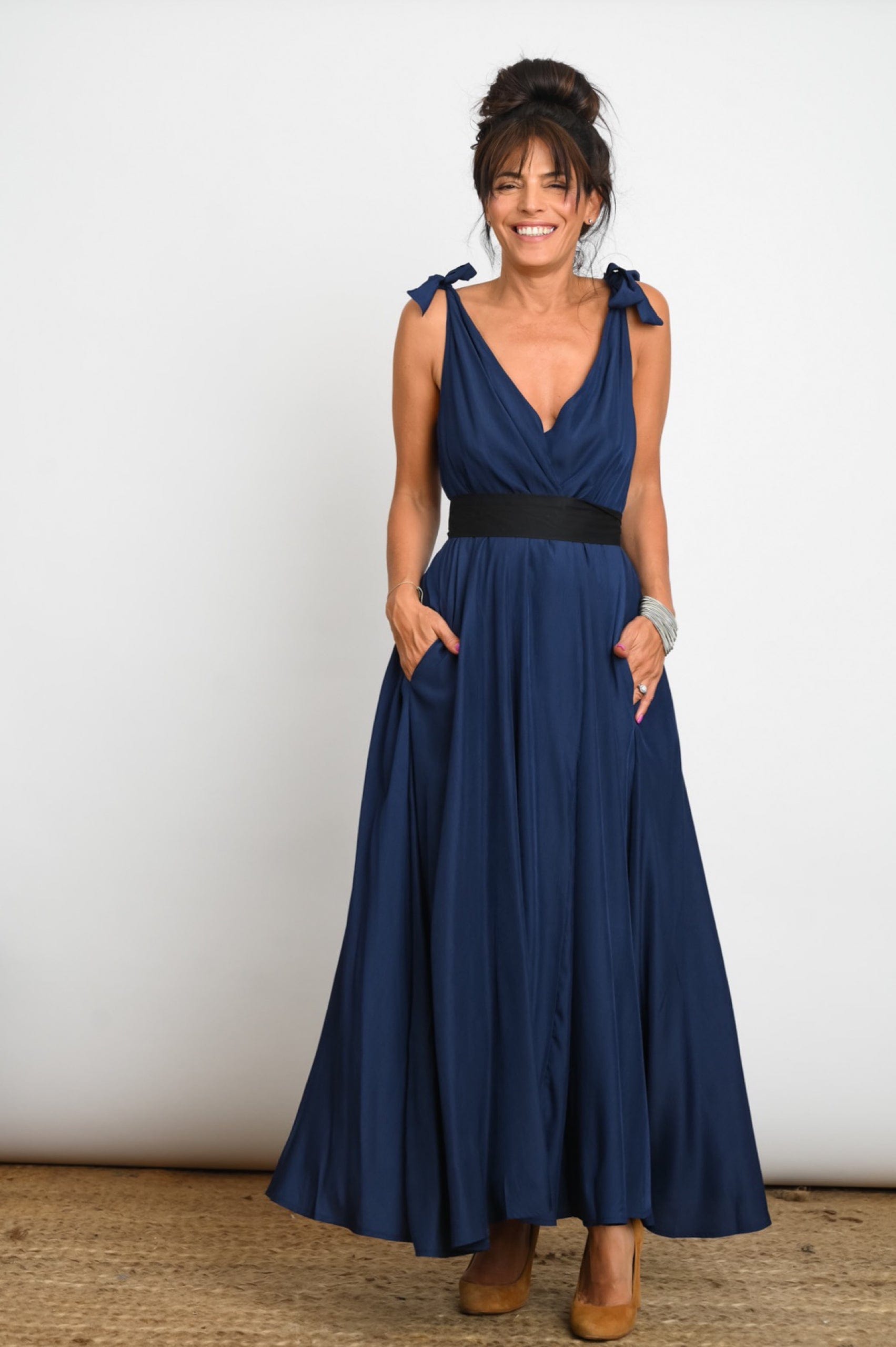 FLY  שמלה כחולה כתפיות קשירה image 3