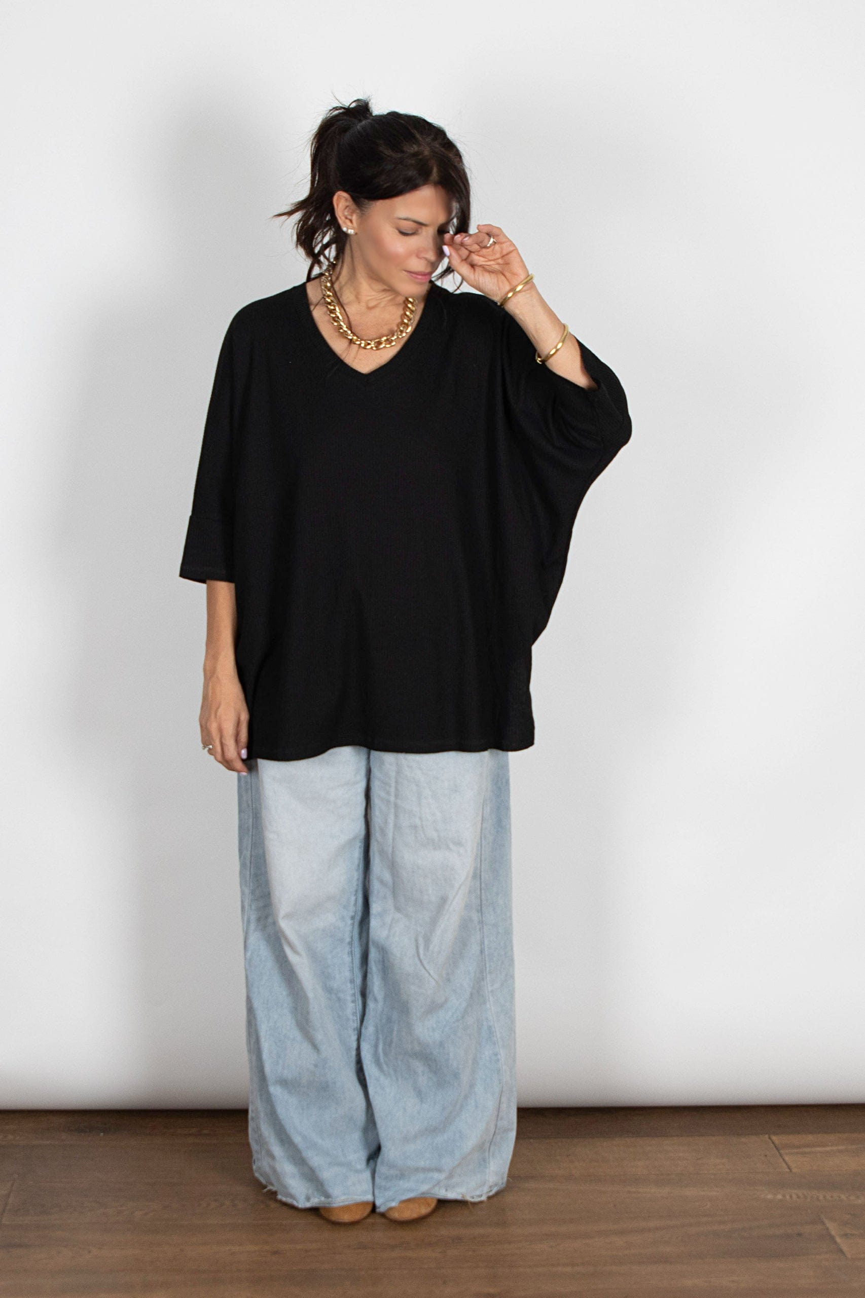 BABL חולצת אוברסייז שחורה וופל image 6