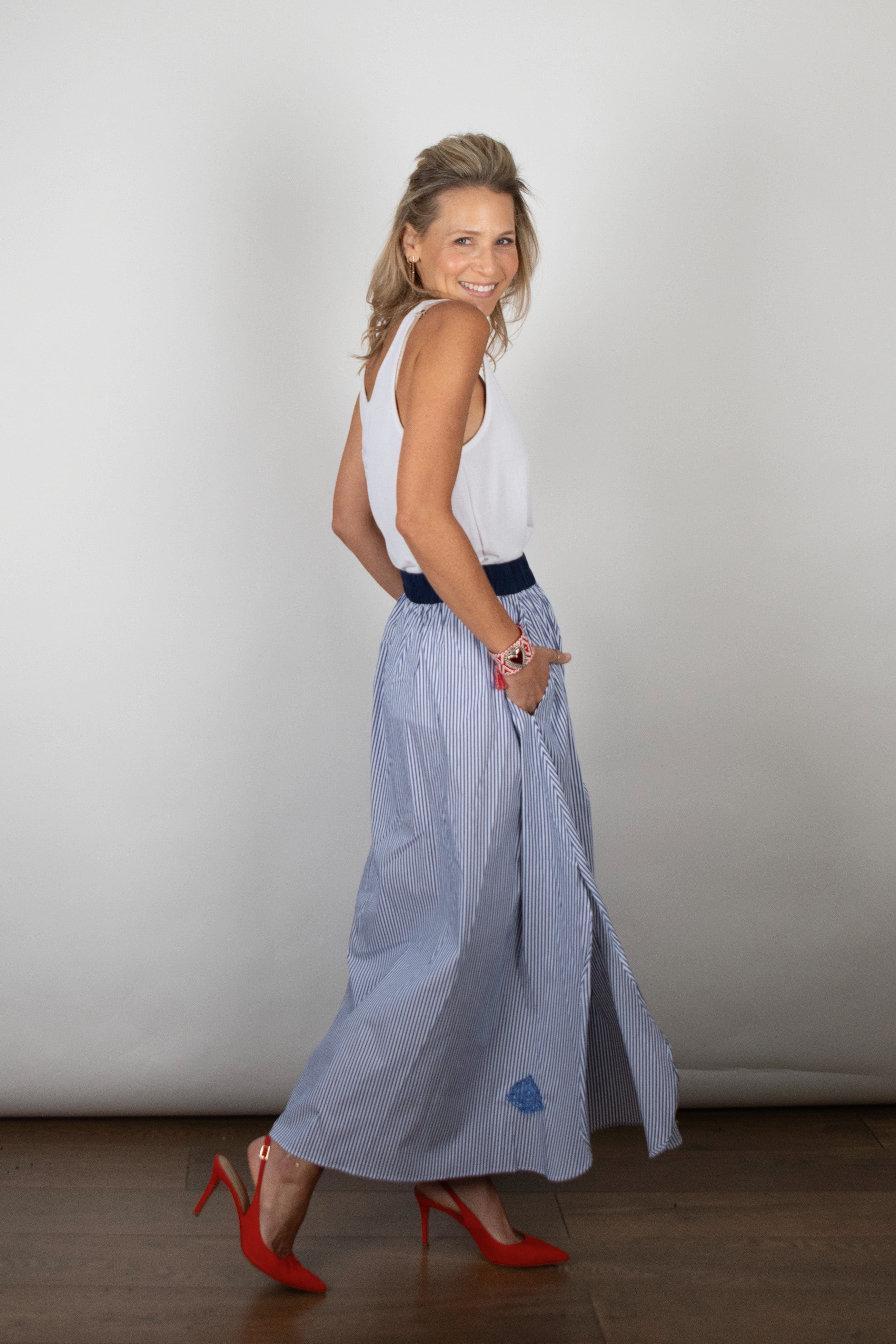 CLARSON חצאית פסים כחולה image 5