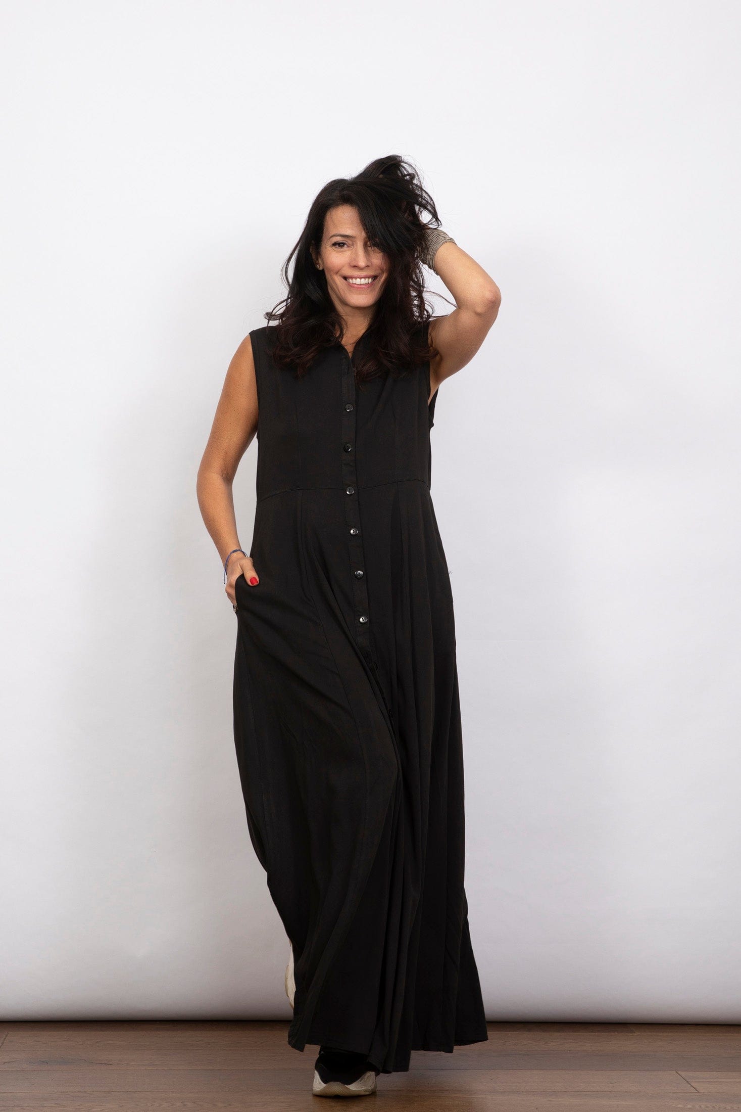 LIMA שמלה שחורה מקסי כפתורים image 9