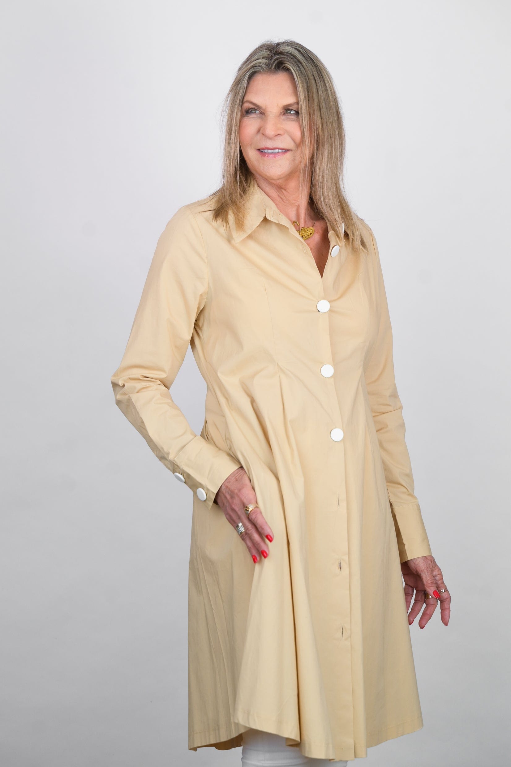 SABIA שמלת מיני כפתורים קאמל image 11