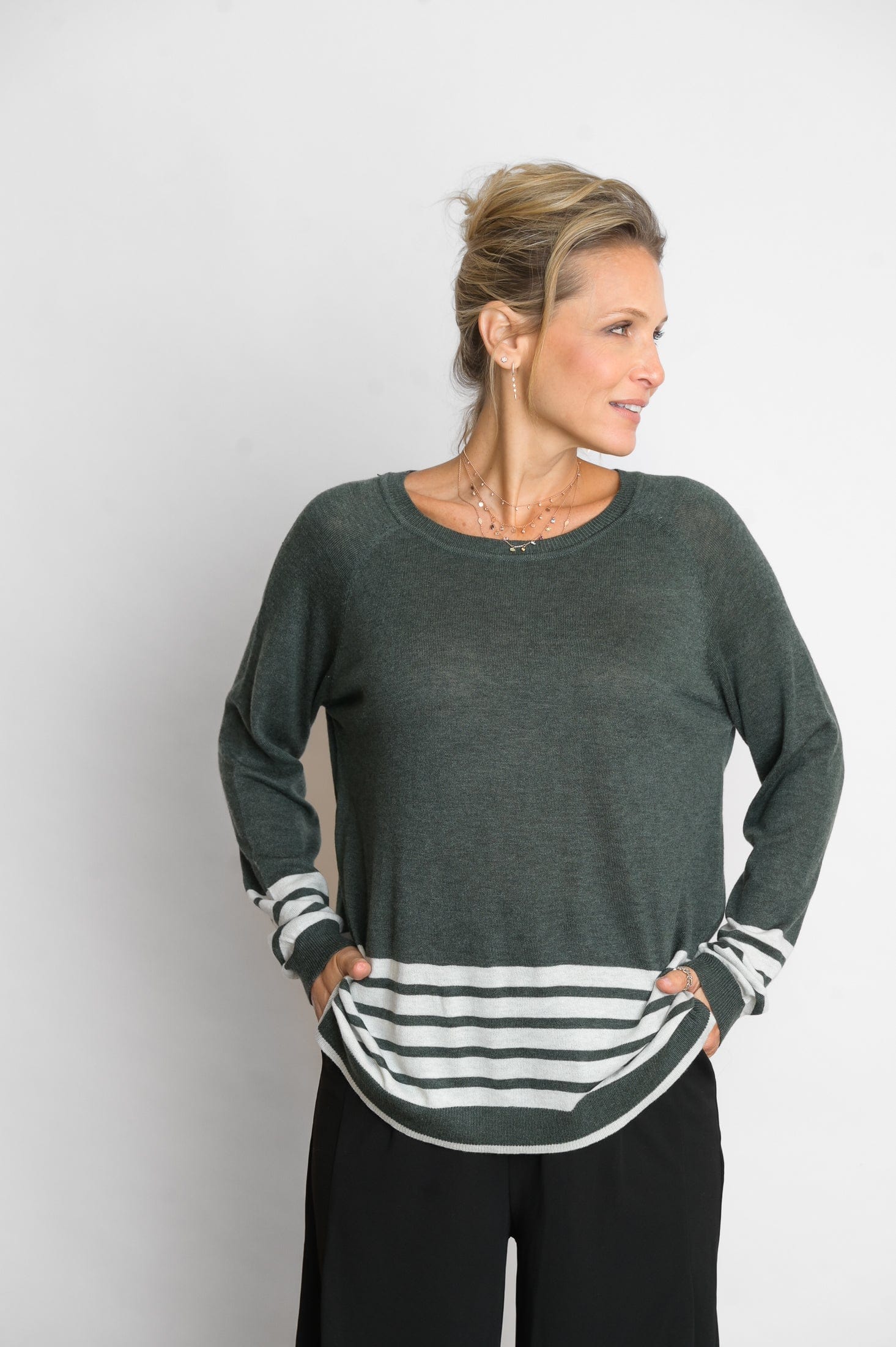 ARKI סריג פסים ירוק לבן image 5