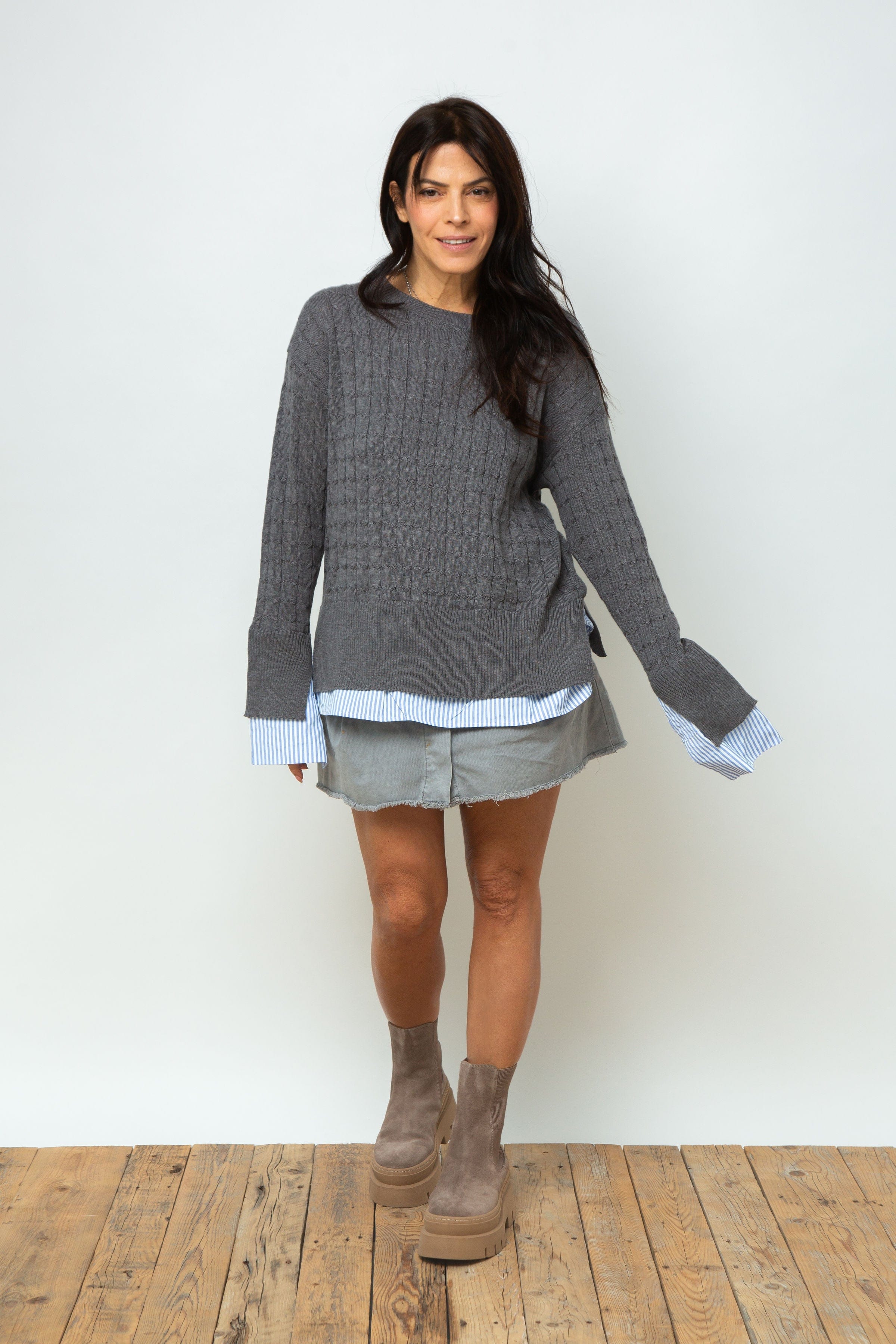 ST.MORITZ סריג צמות חולצה אפור image 4