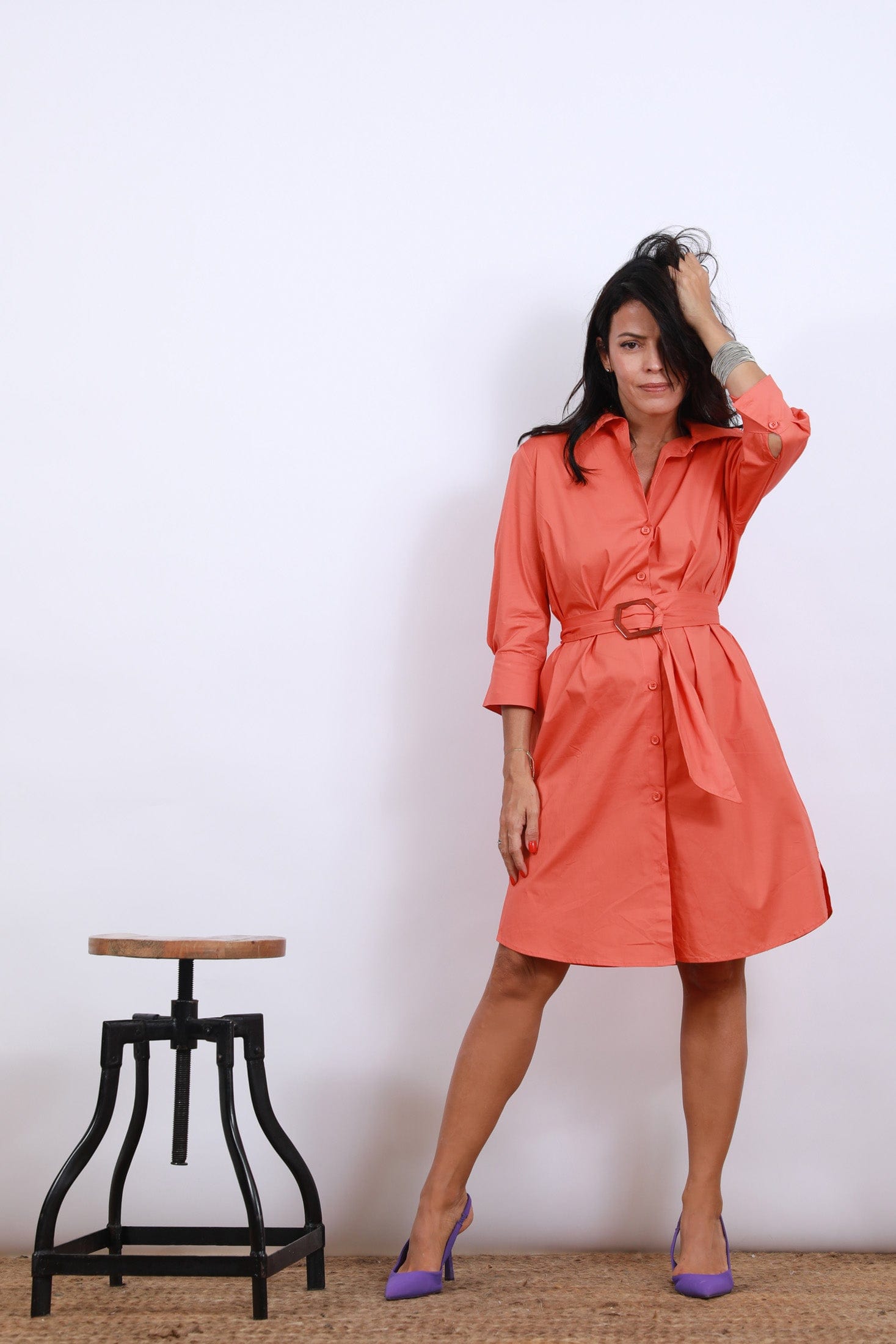 D DRESS שמלה כתומה עם חגורה image 6