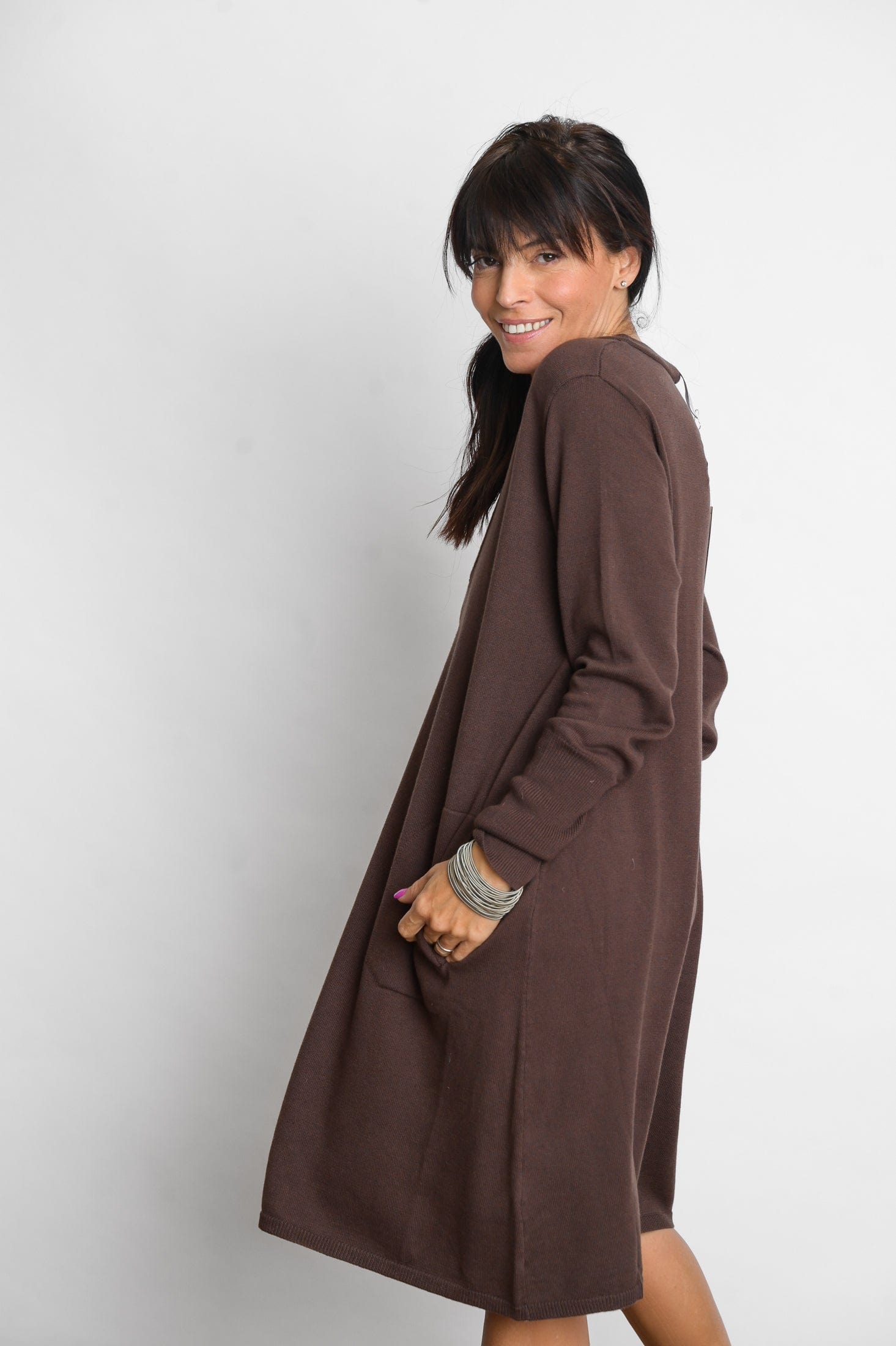 EVIA שמלת סריג מיני חום image 1