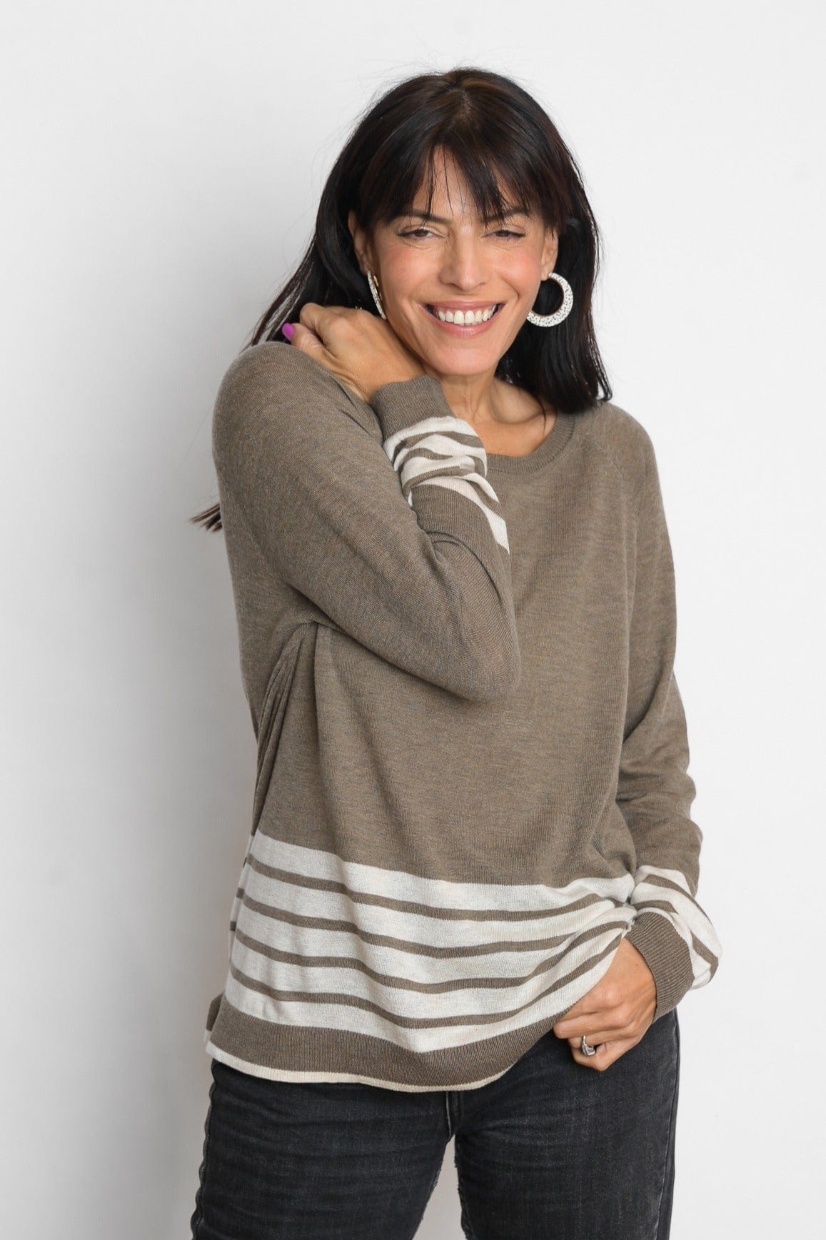 ARKI סריג פסים חום לבן image 2