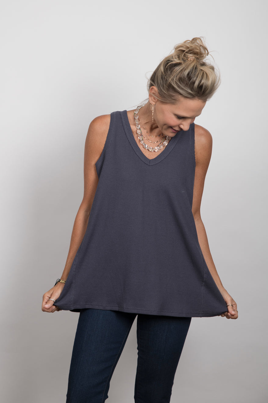 VIVI  V גופיה אפורה וופל