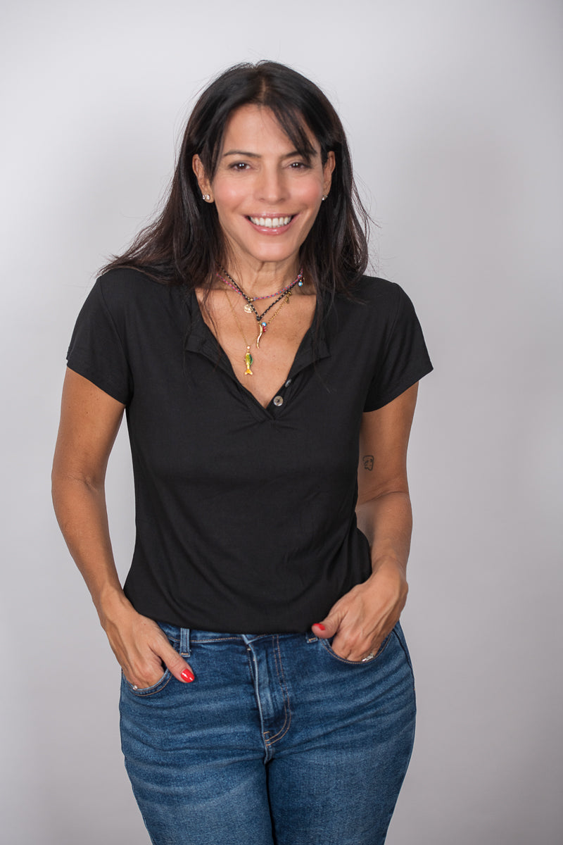 SISLEY  חולצת כפתורים שחורה