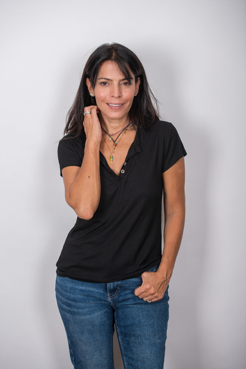 SISLEY  חולצת כפתורים שחורה