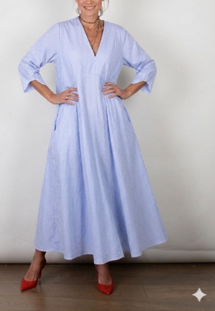 DRESS A שמלה מקסי פסים תכלת