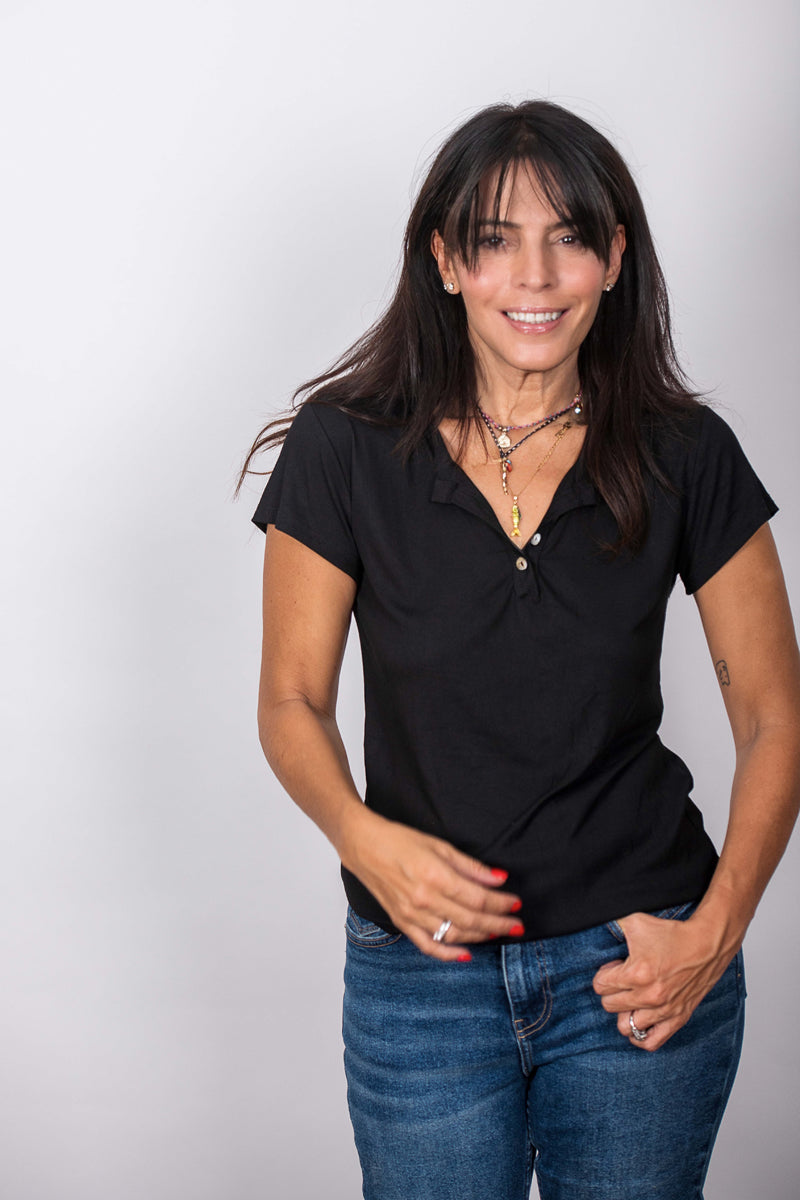 SISLEY  חולצת כפתורים שחורה