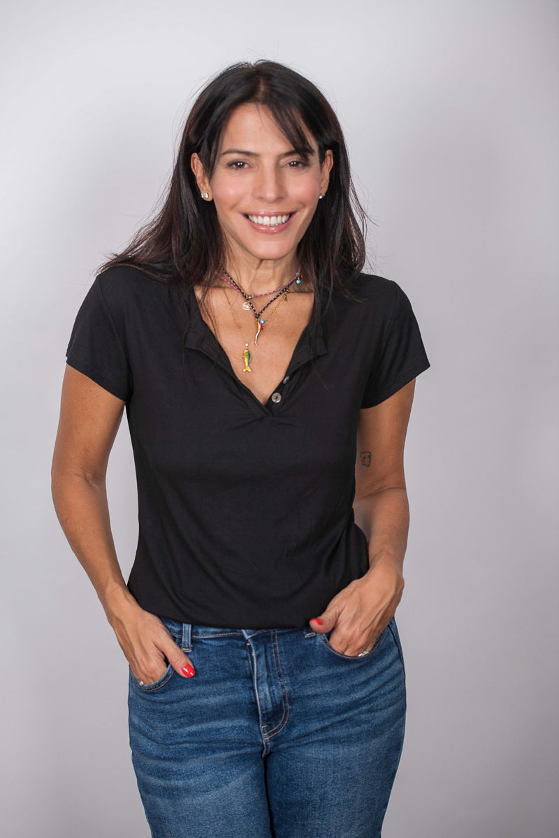 SISLEY  חולצת כפתורים שחורה