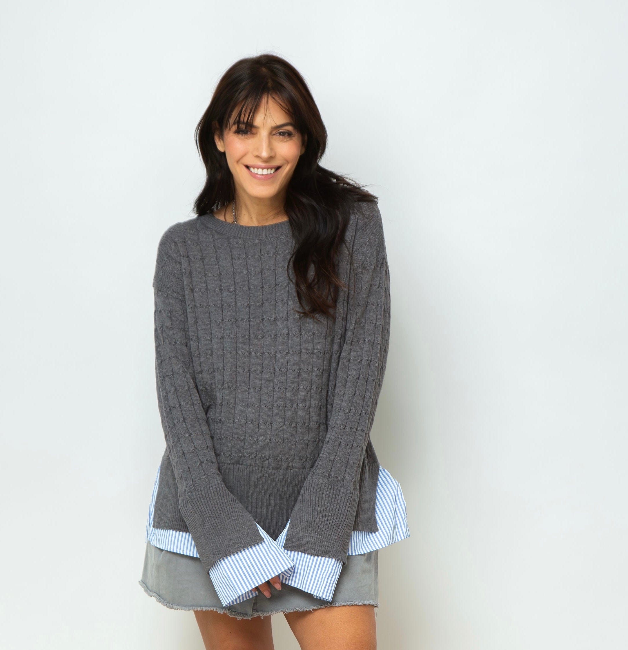 ST.MORITZ סריג צמות חולצה אפור image 0