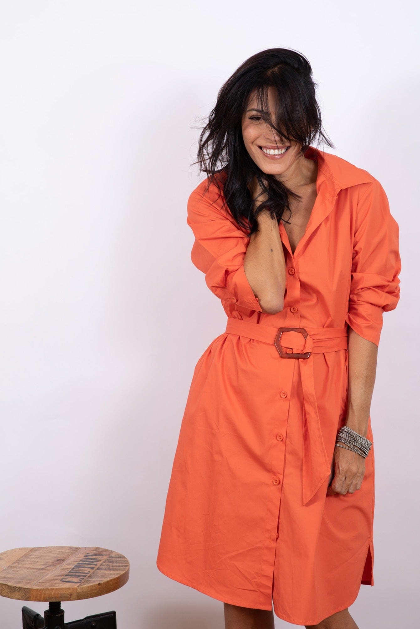 D DRESS שמלה כתומה עם חגורה image 2