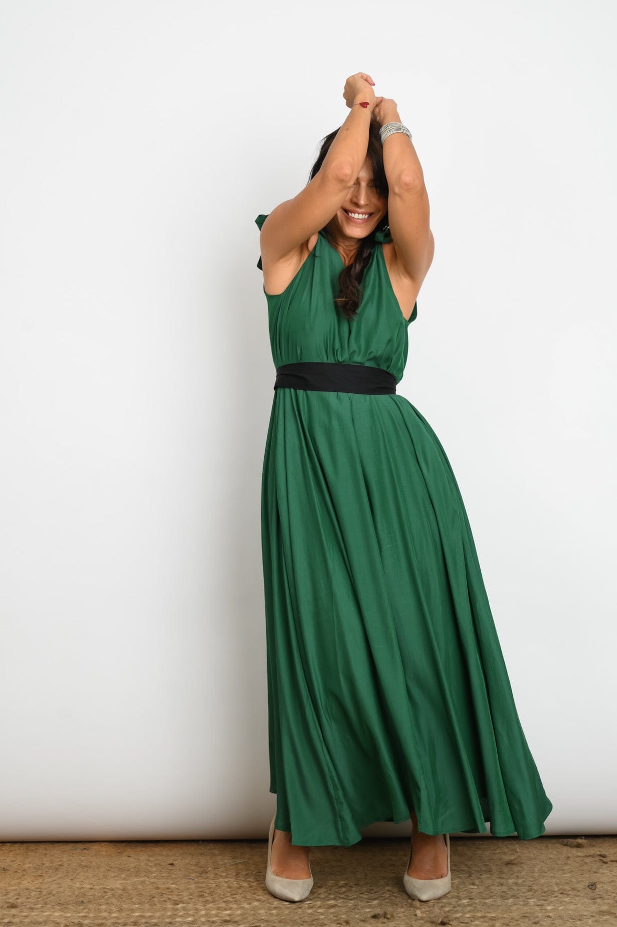 FLY  שמלה ירוקה כתפיות קשירה image 13