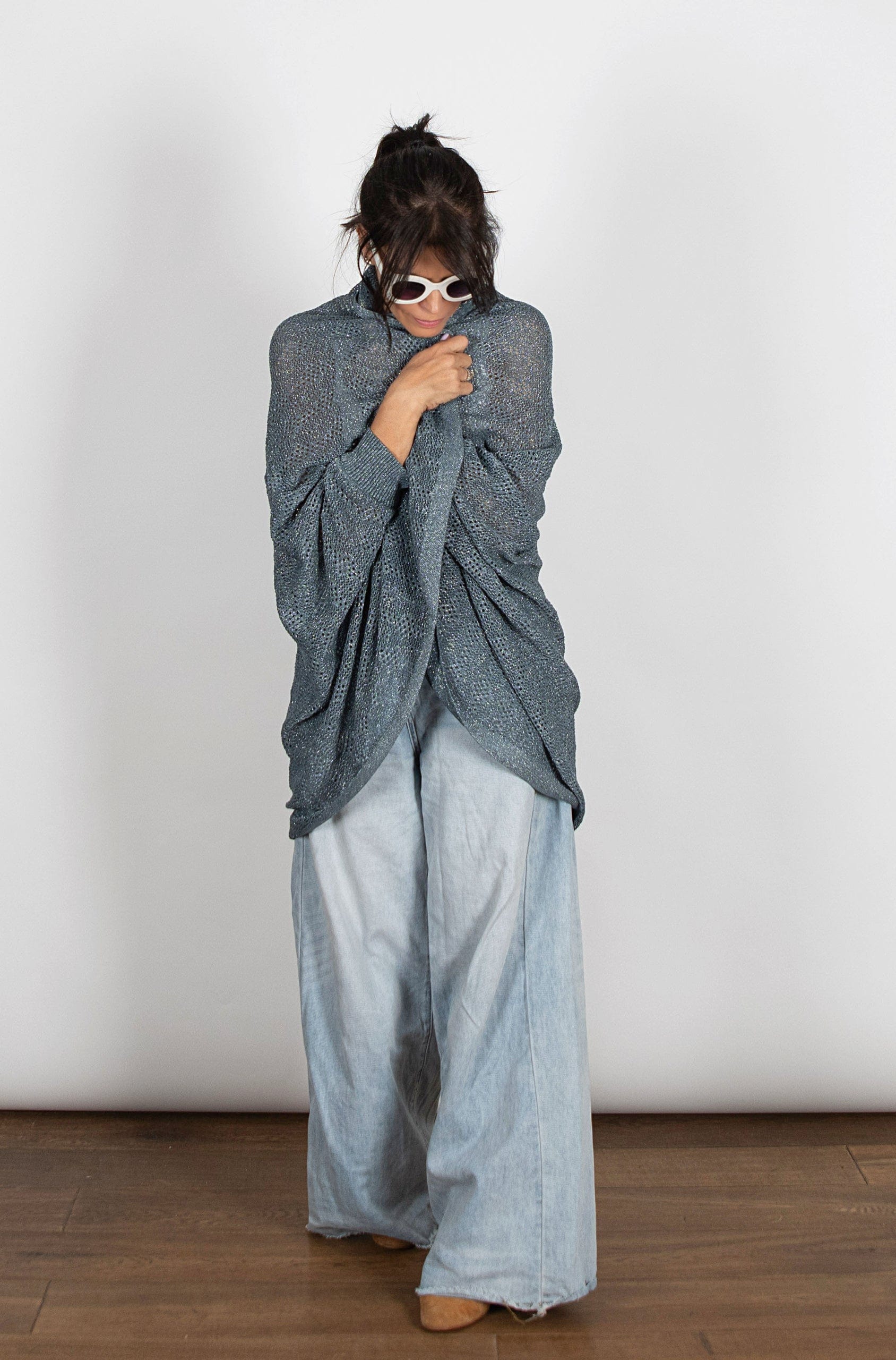 LIAM  עליונית סריג חורים כחול כסוף image 7