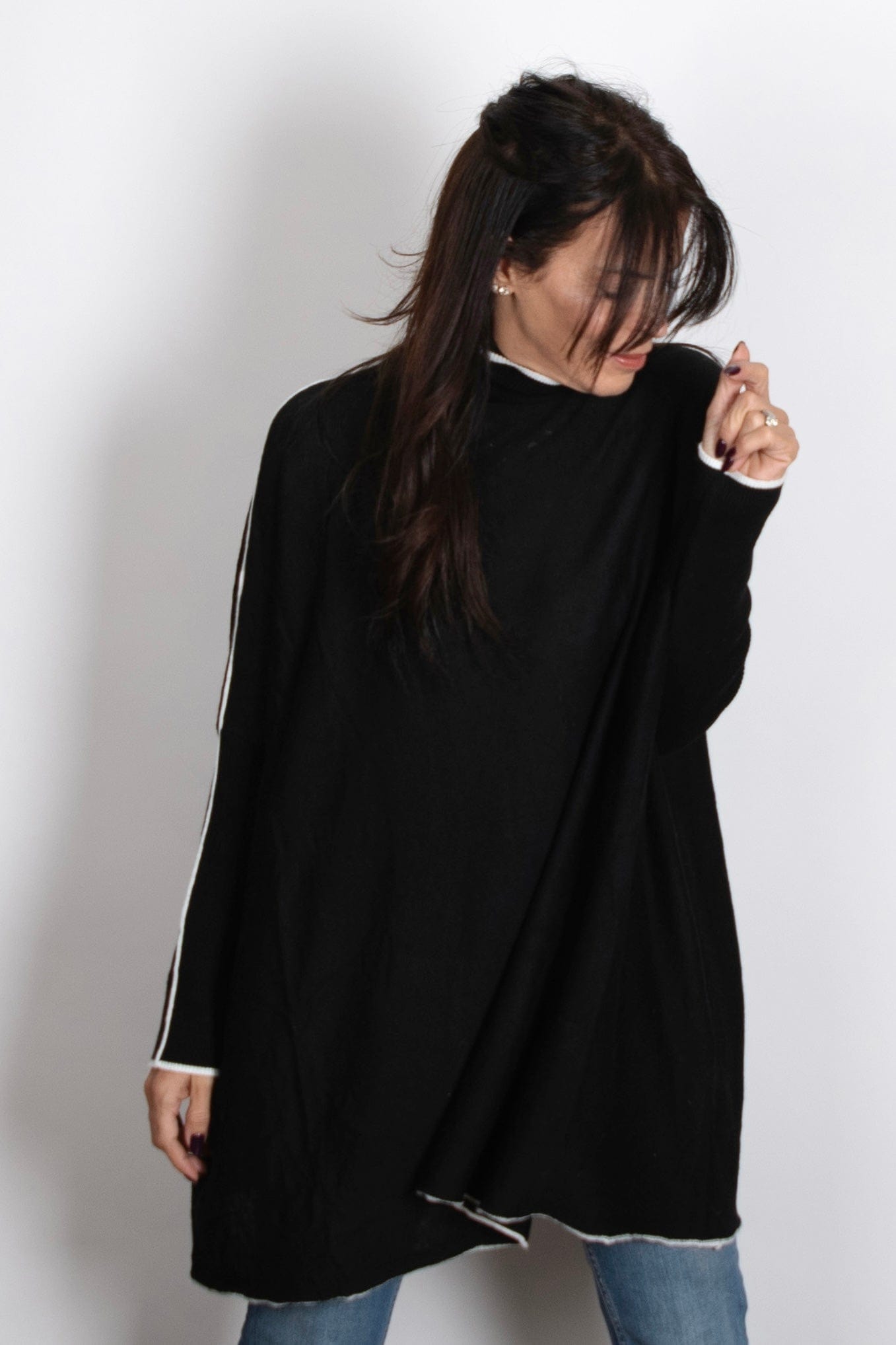 CHER סריג גולף אוברסייז שחור image 2