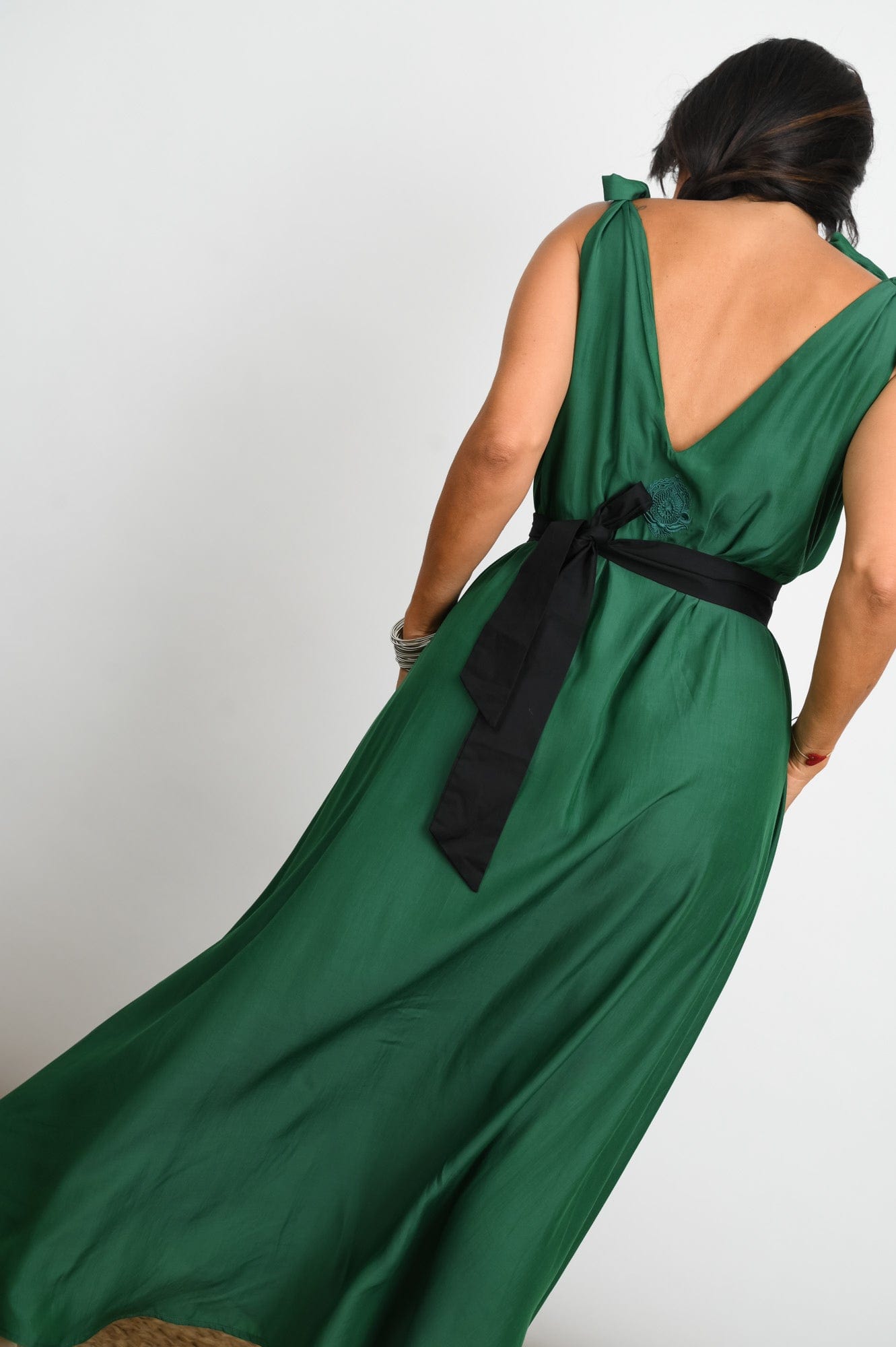 FLY  שמלה ירוקה כתפיות קשירה image 1