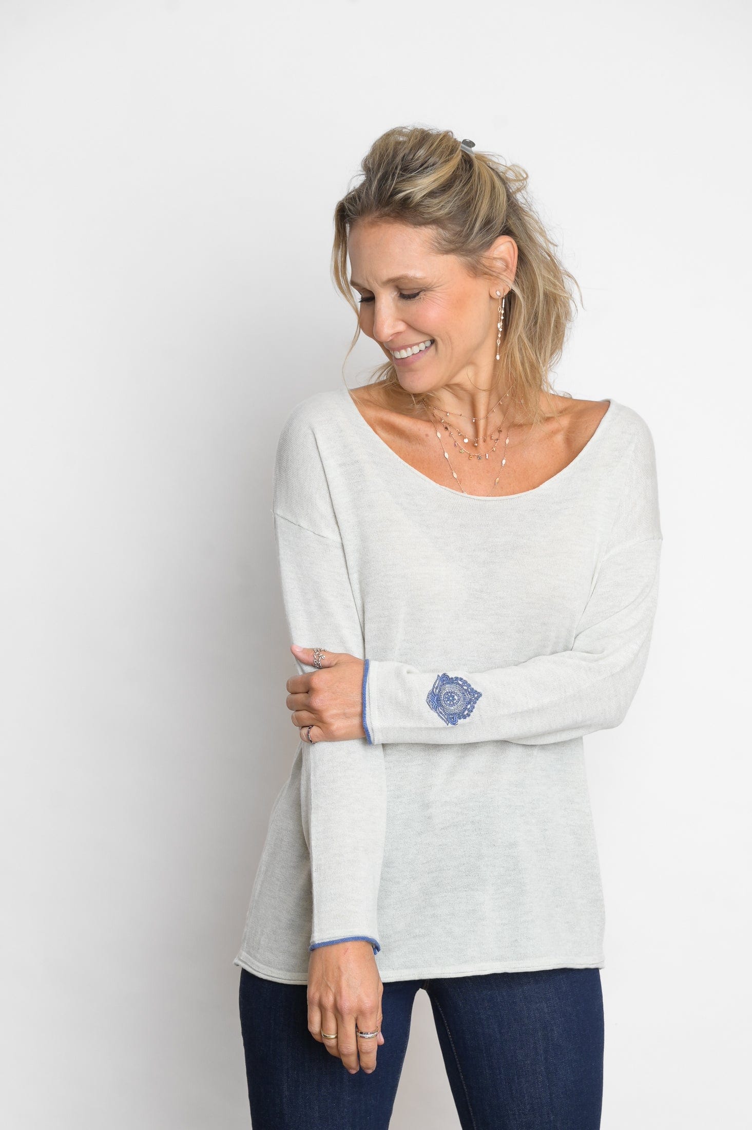 TILOS סריג כפתורים אפור לבן בהיר מלאנז׳ image 2