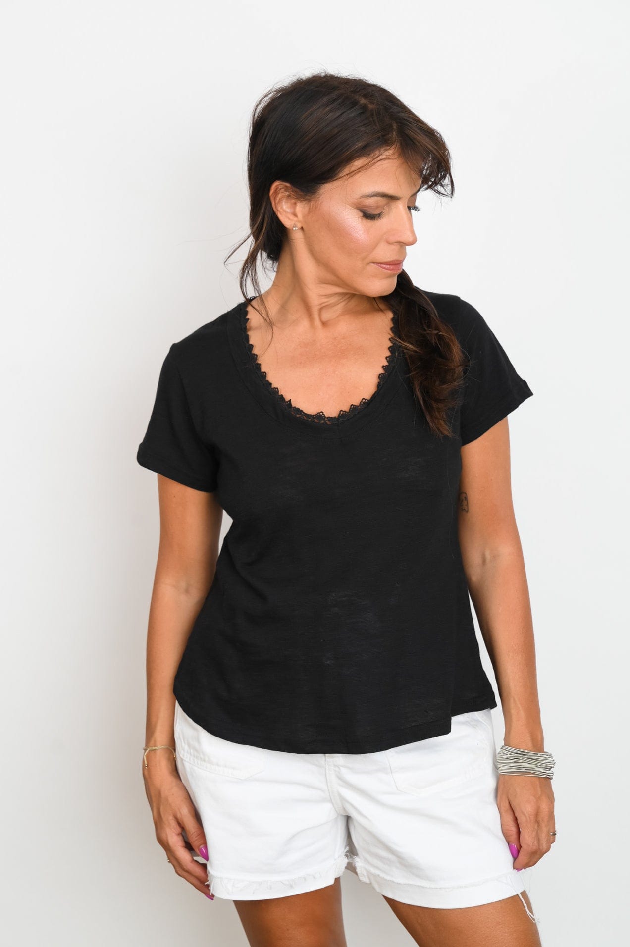 KOR V חולצה תחרה צרה שחור image 10