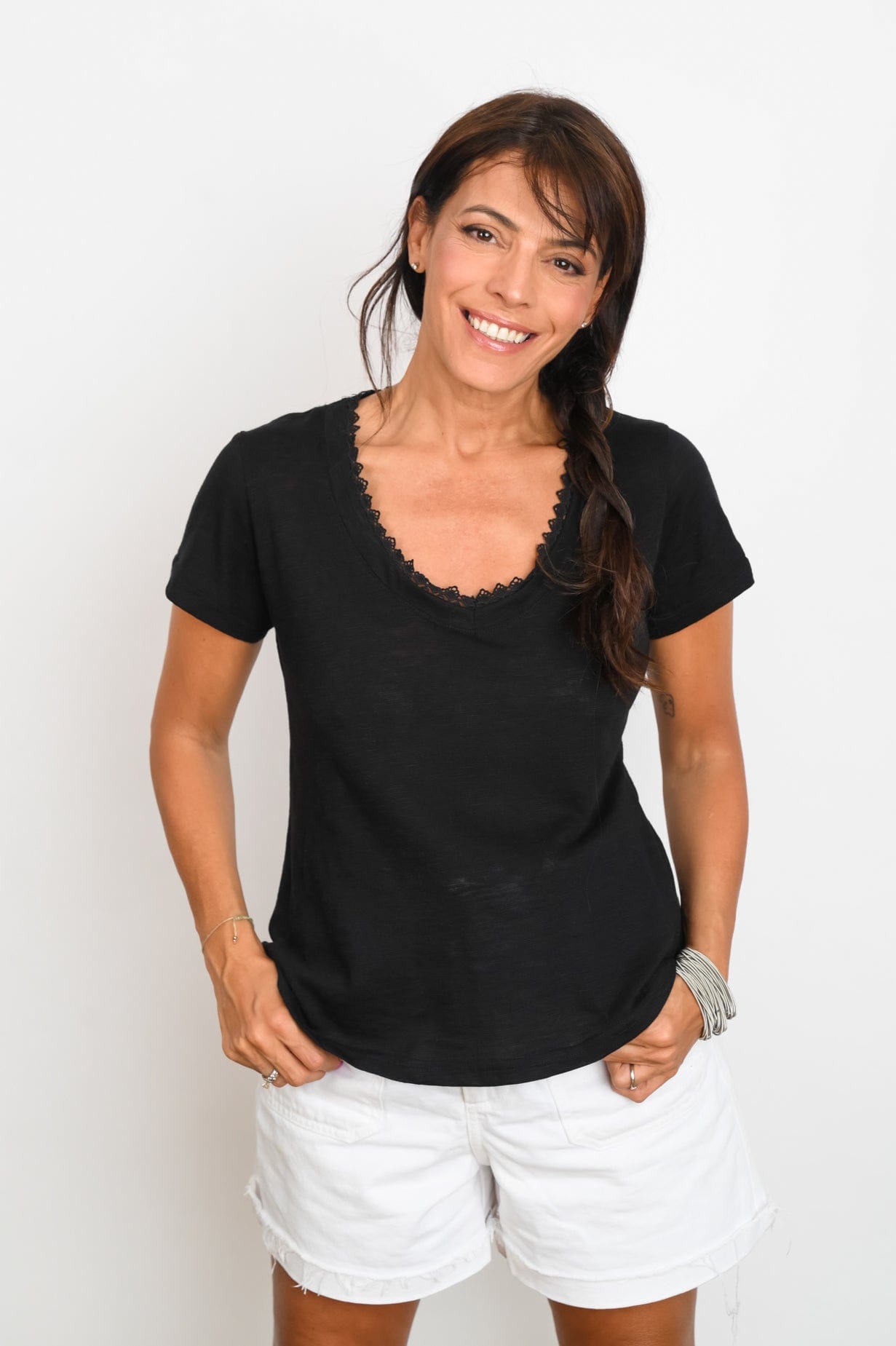 KOR V חולצה תחרה צרה שחור image 3