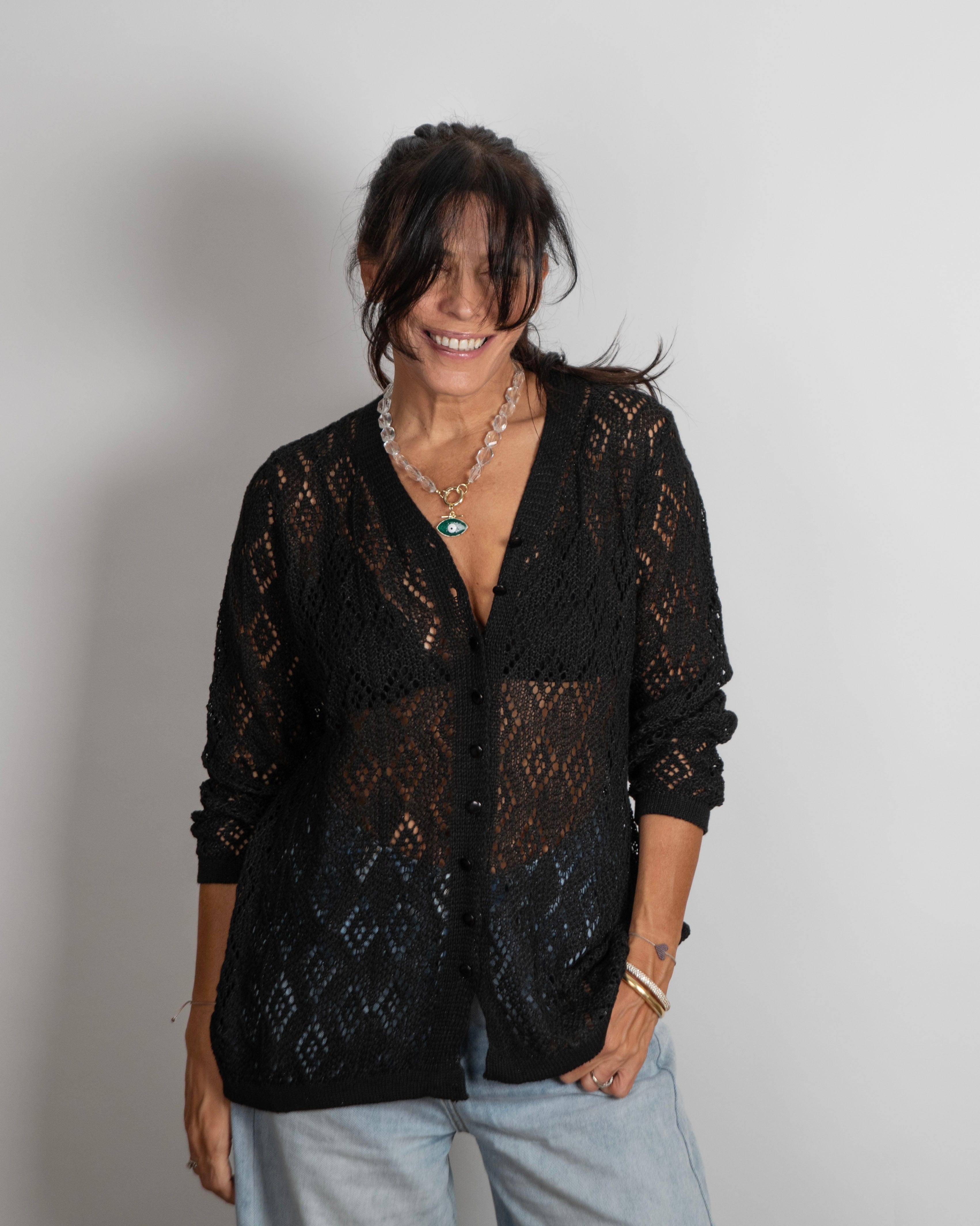 CELINE  עליונית סריג חורים שחור image 7