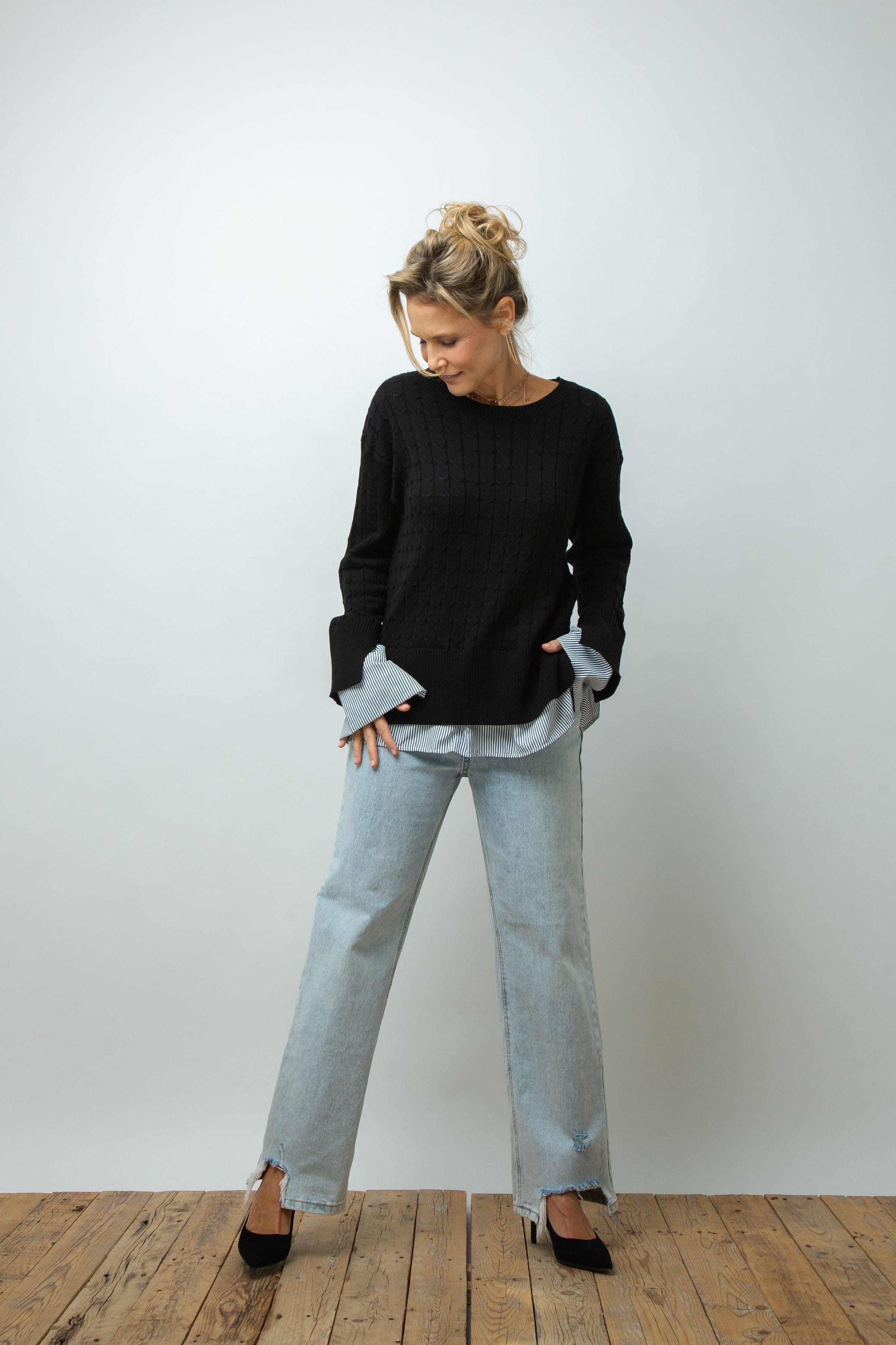 ST.MORITZ סריג צמות חולצה שחור image 8