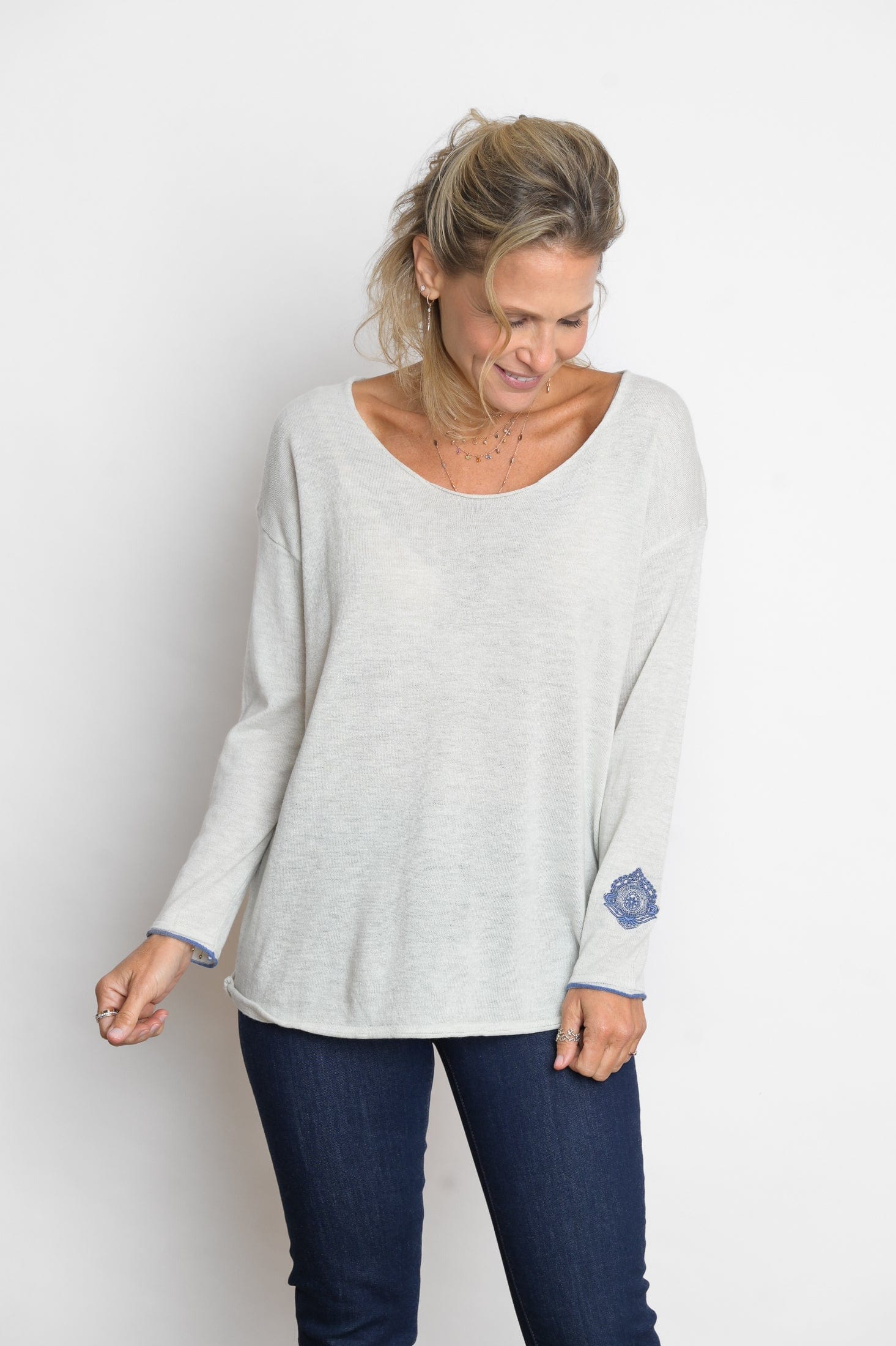 TILOS סריג כפתורים אפור לבן בהיר מלאנז׳ image 0