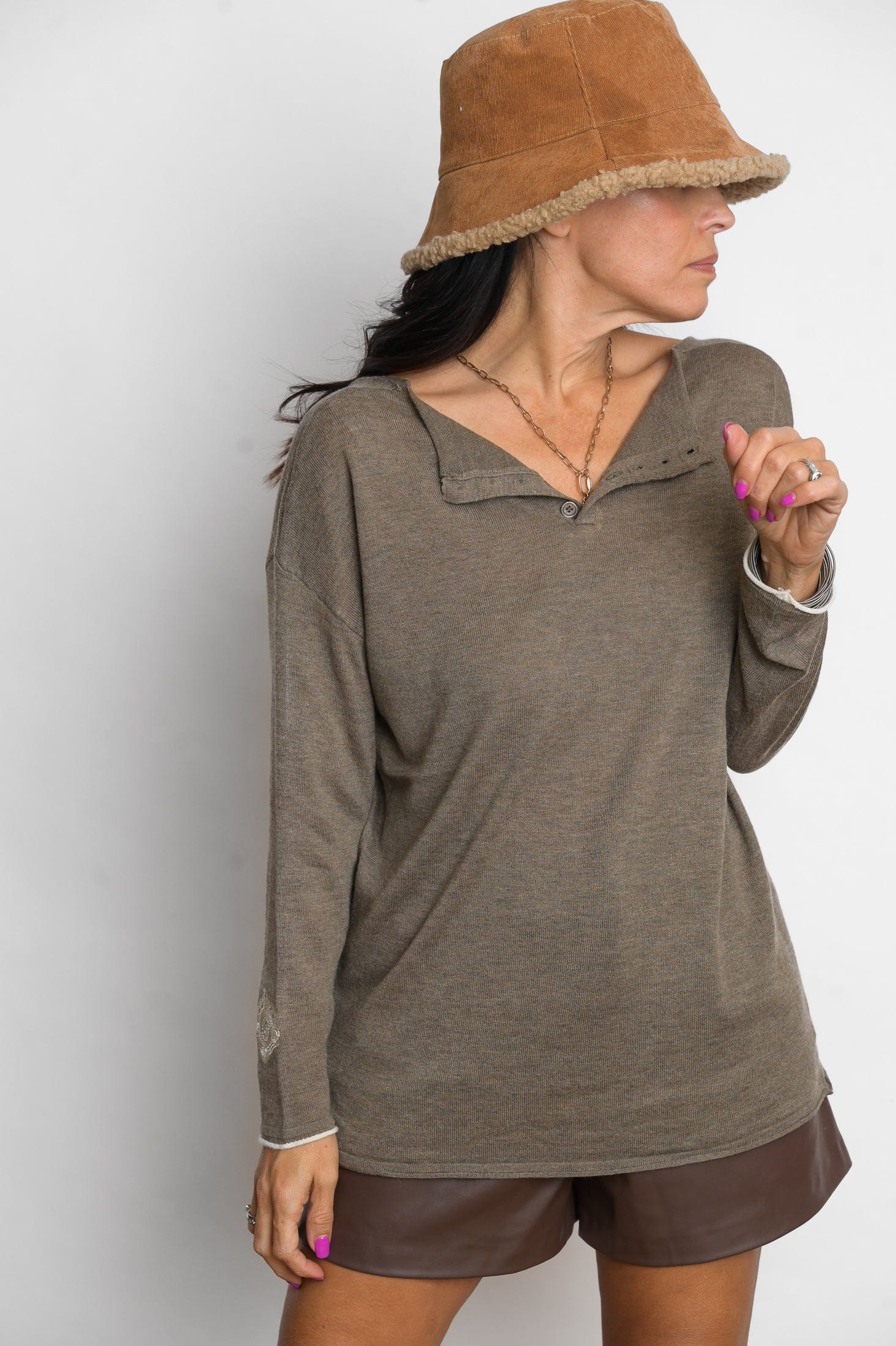 TILOS סריג כפתורים חום image 5