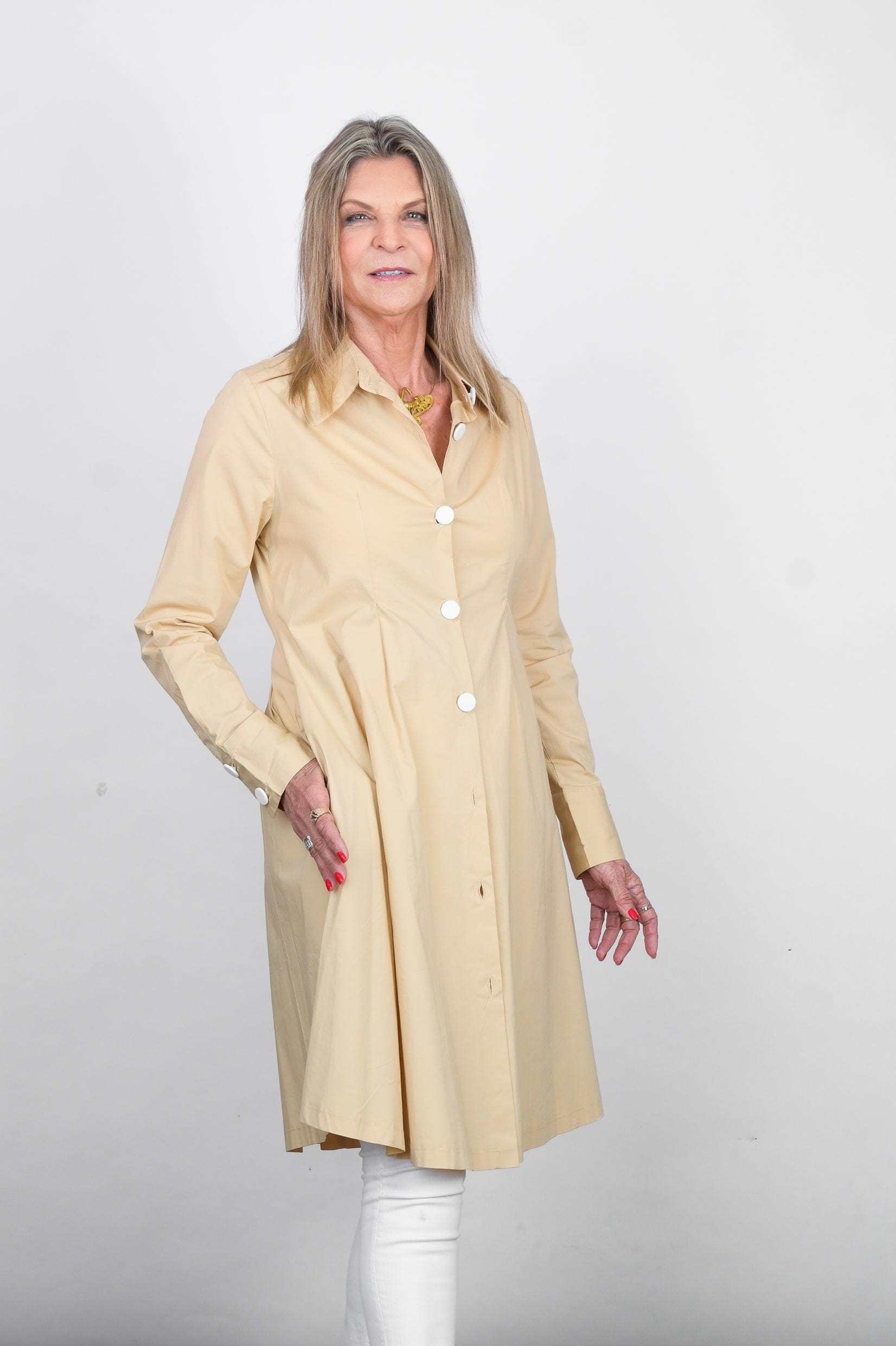 SABIA שמלת מיני כפתורים קאמל image 10