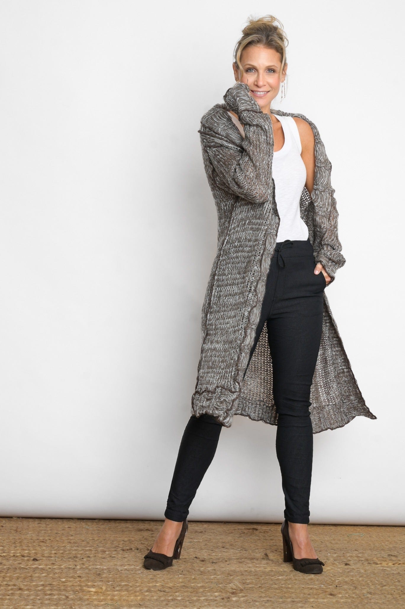 PAROS עליונית סרוגה זית/ חום לבן image 0