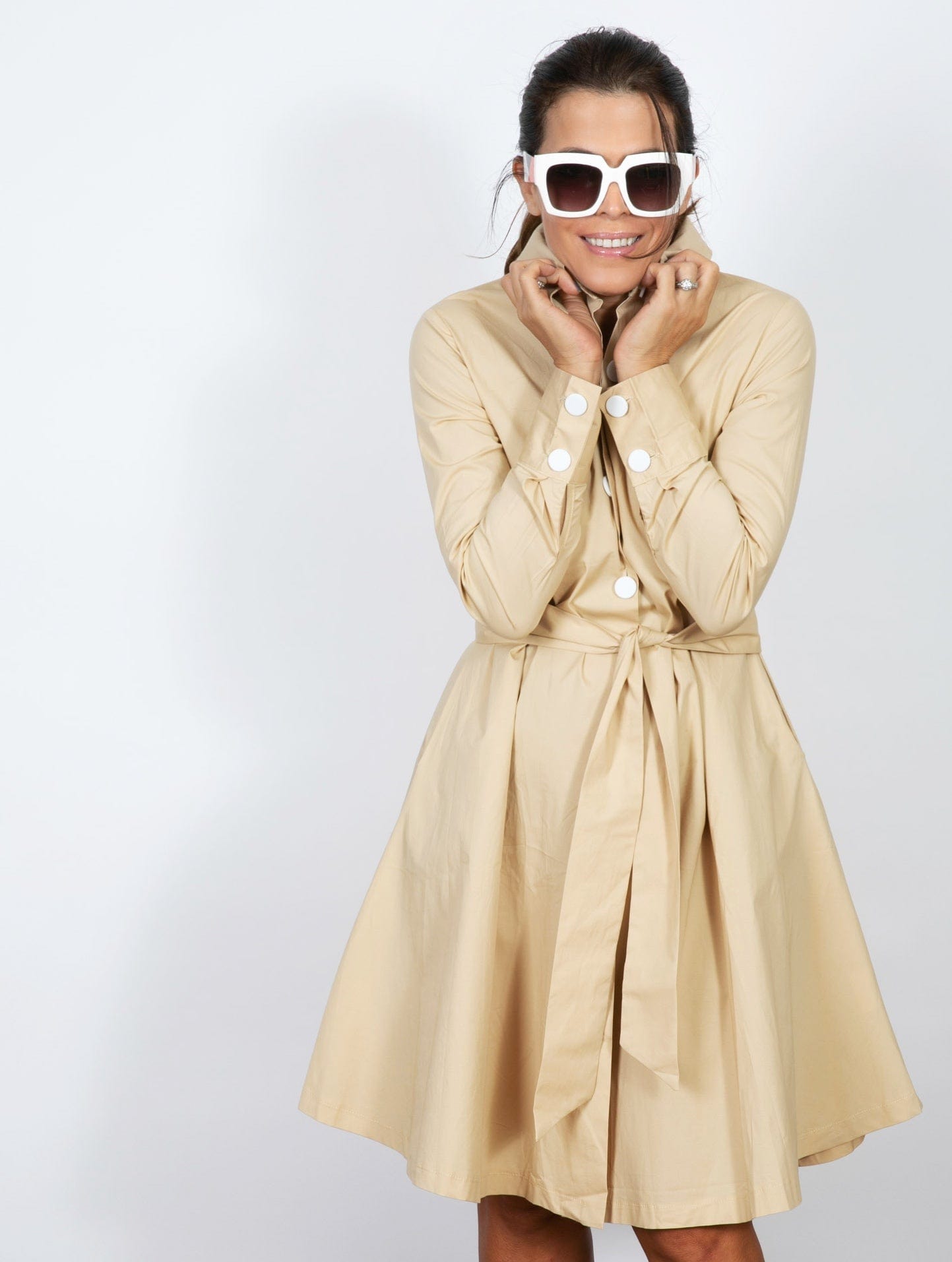 SABIA שמלת מיני כפתורים קאמל image 0