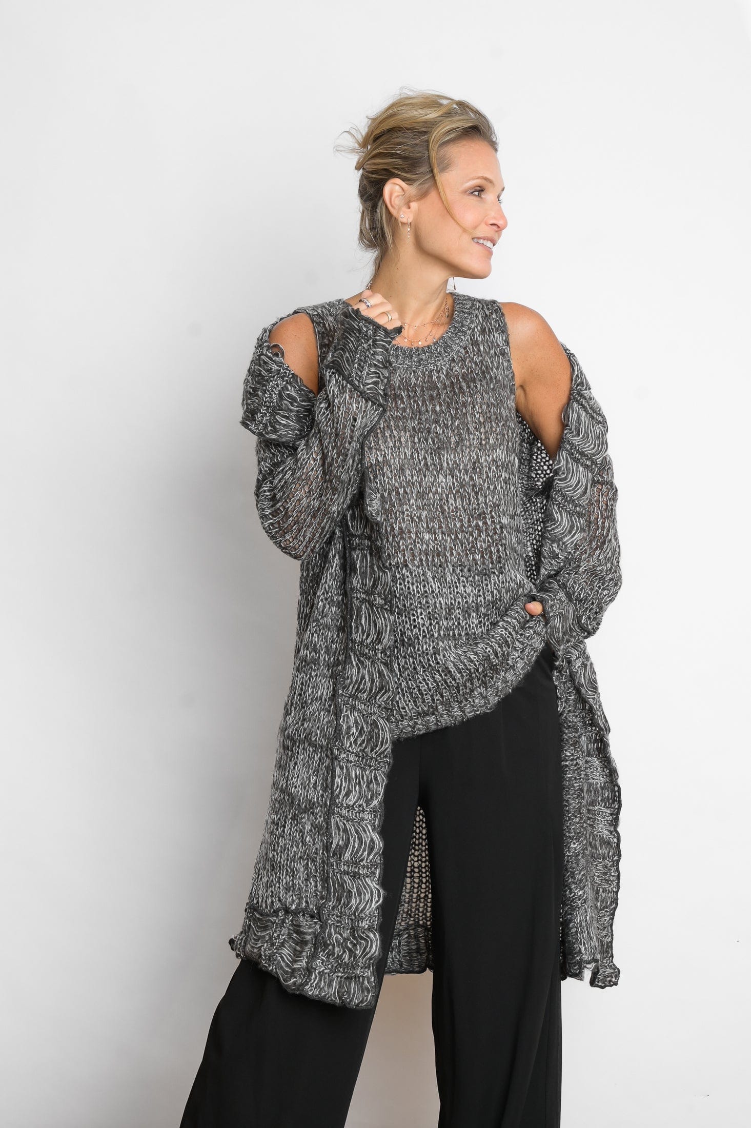 LOS אפודה שחור לבן סריג image 4