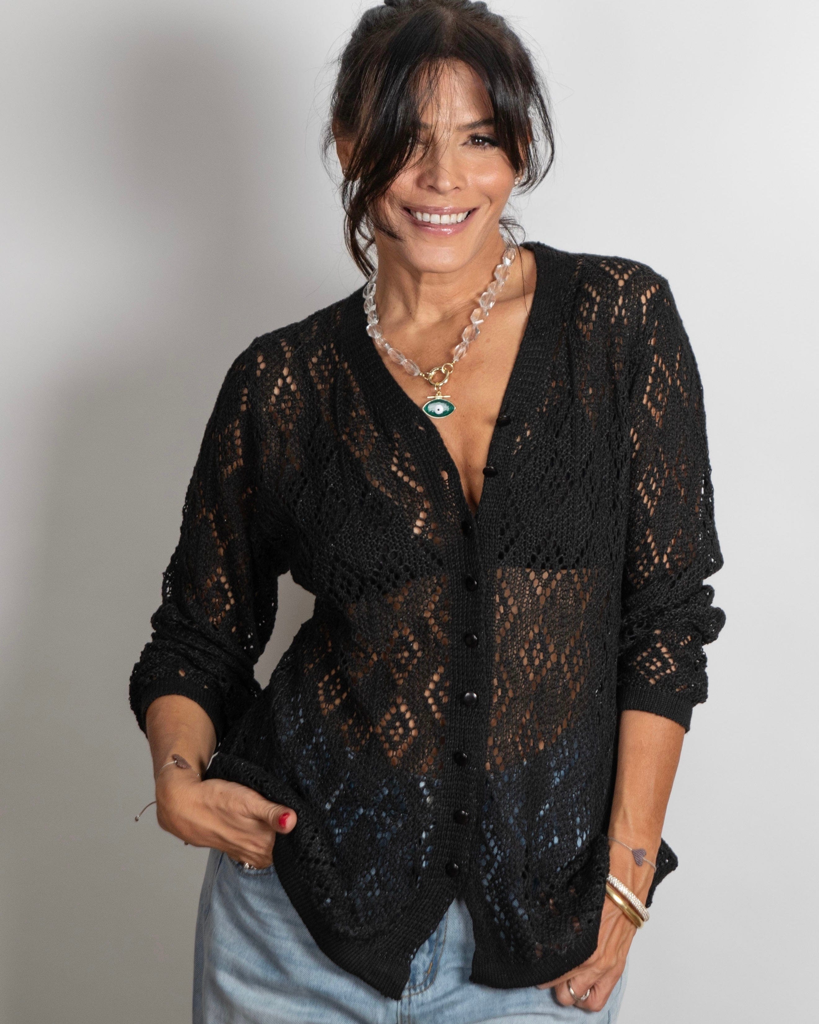 CELINE  עליונית סריג חורים שחור image 0